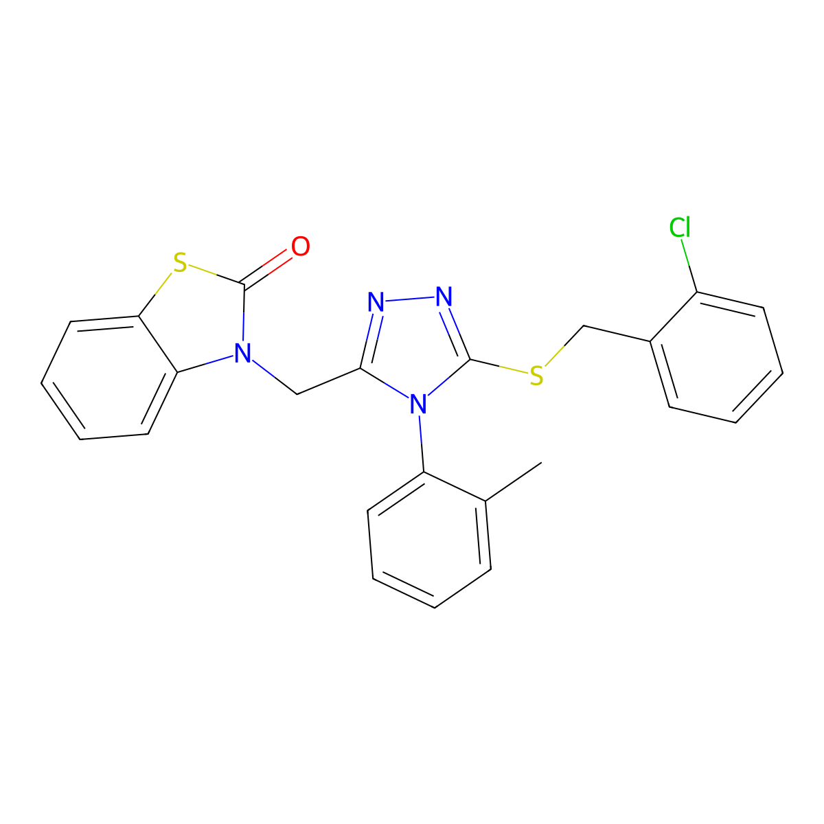 3-((5-((2-chlorobenzyl)thio)-4-(o-tolyl)-4H-1,2,4-triazol-3-yl)methyl)benzo[d]thiazol-2(3H)-one molecular structure, CAS 847402-99-7