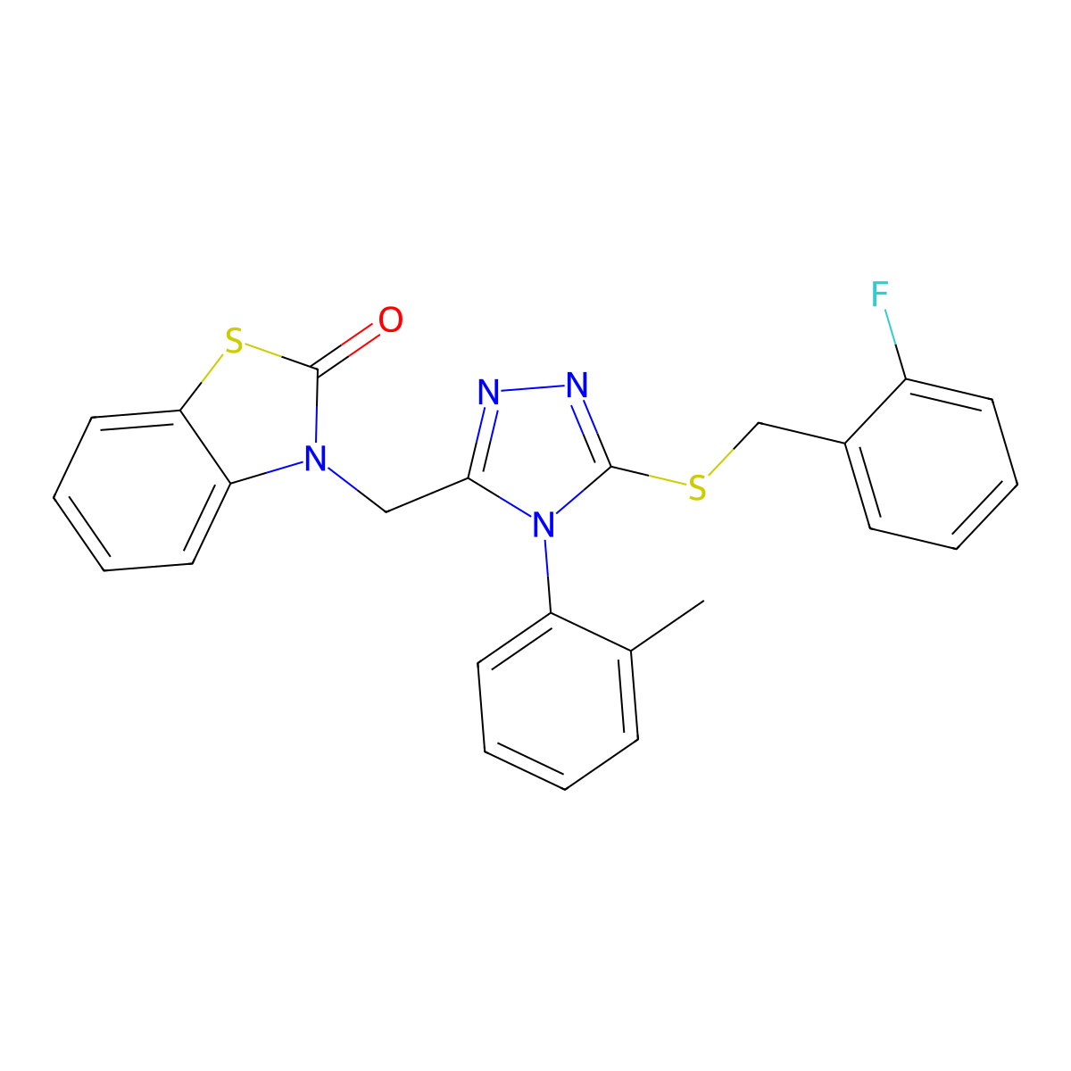 3-((5-((2-fluorobenzyl)thio)-4-(o-tolyl)-4H-1,2,4-triazol-3-yl)methyl)benzo[d]thiazol-2(3H)-one molecular structure, CAS 847403-02-5