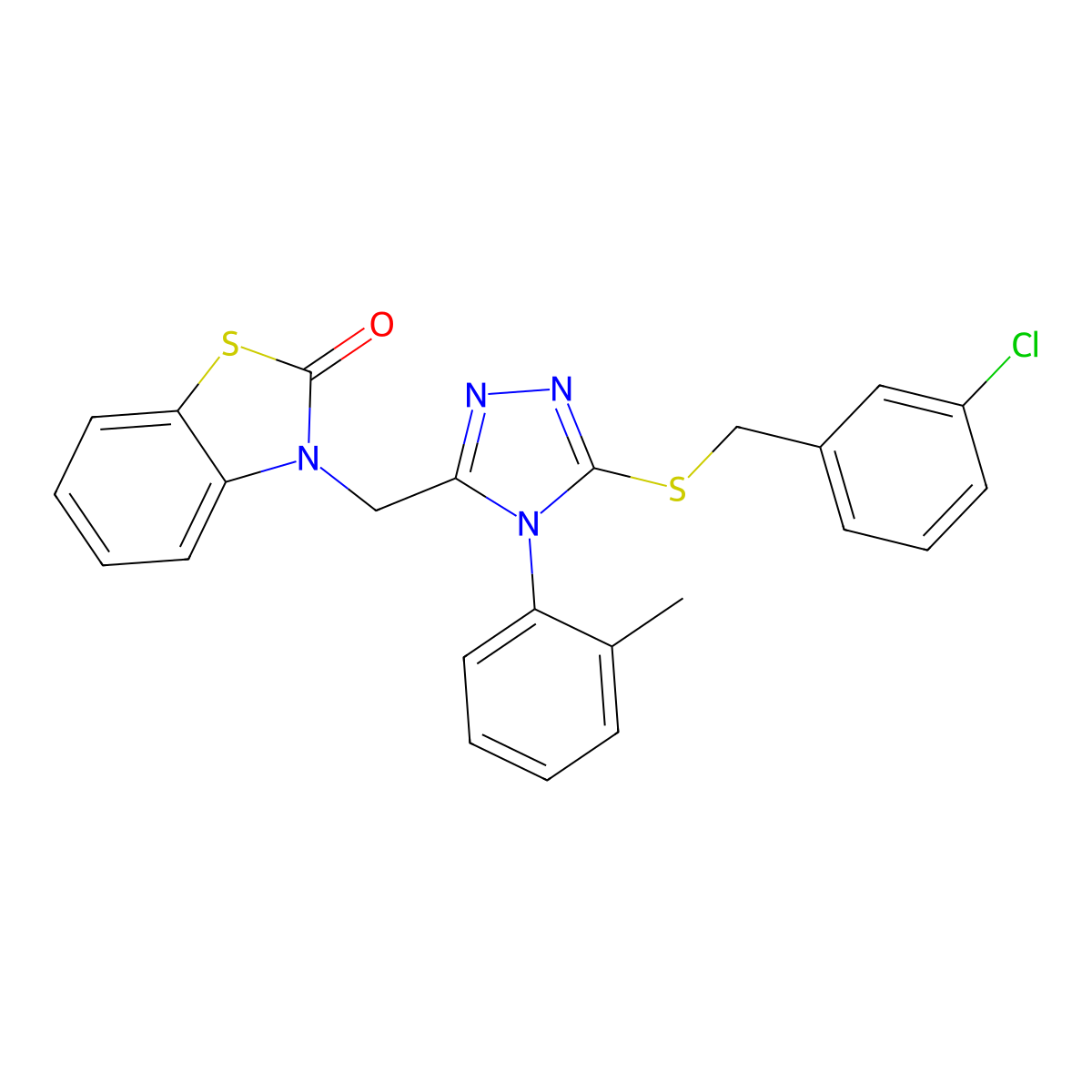3-((5-((3-chlorobenzyl)thio)-4-(o-tolyl)-4H-1,2,4-triazol-3-yl)methyl)benzo[d]thiazol-2(3H)-one molecular structure, CAS 847403-04-7