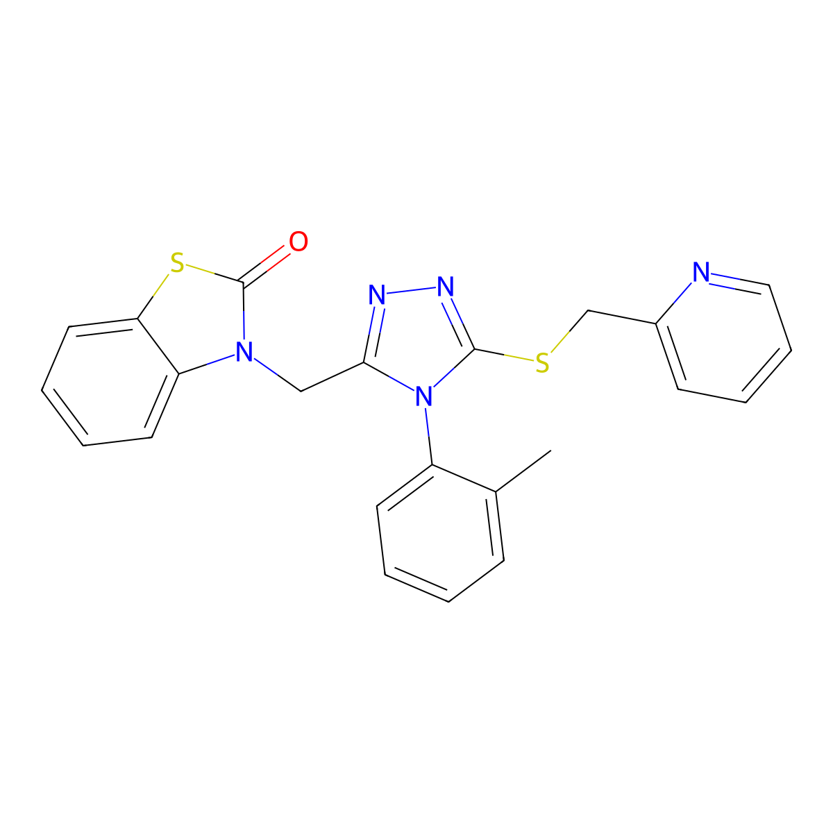 3-((5-((pyridin-2-ylmethyl)thio)-4-(o-tolyl)-4H-1,2,4-triazol-3-yl)methyl)benzo[d]thiazol-2(3H)-one molecular structure, CAS 847403-05-8