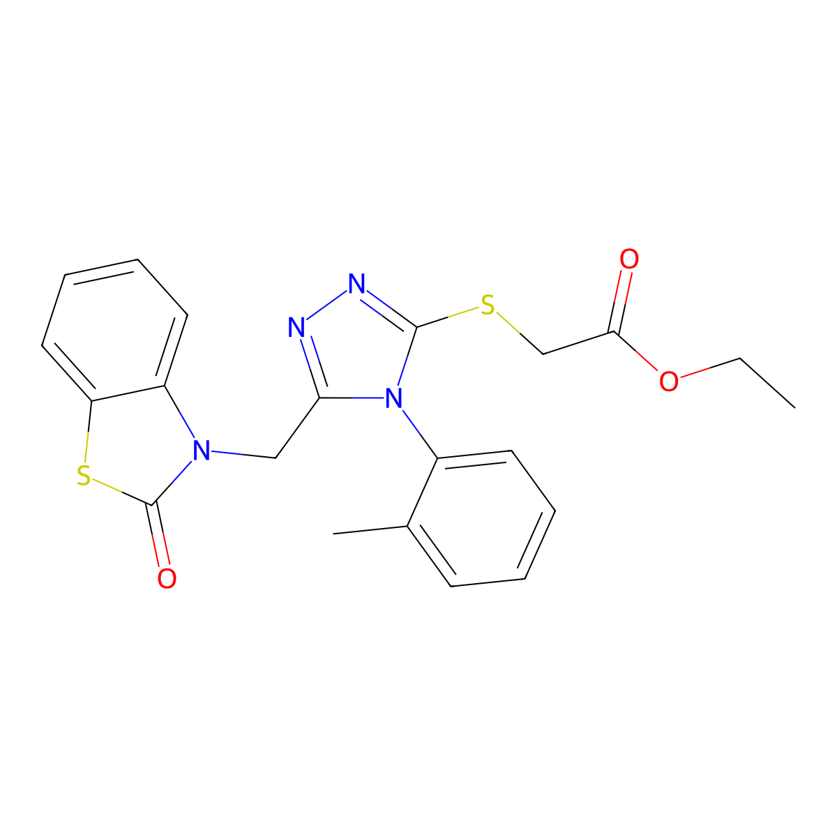 Ethyl 2-[[4-(2-methylphenyl)-5-[(2-oxo-1,3-benzothiazol-3-yl)methyl]-1,2,4-triazol-3-yl]sulfanyl]acetate molecular structure, CAS 847403-06-9