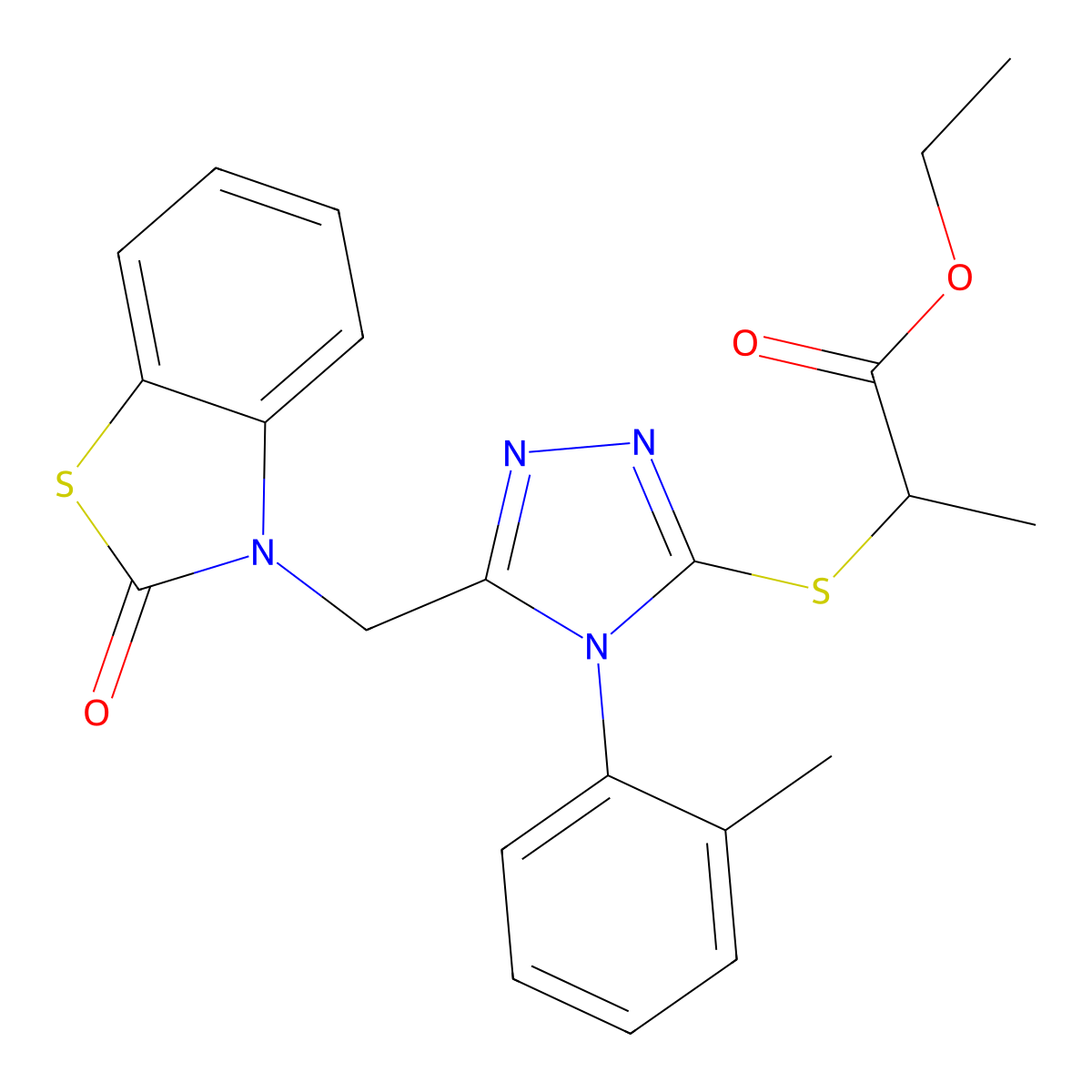 ethyl 2-((5-((2-oxobenzo[d]thiazol-3(2H)-yl)methyl)-4-(o-tolyl)-4H-1,2,4-triazol-3-yl)thio)propanoate molecular structure, CAS 847403-07-0