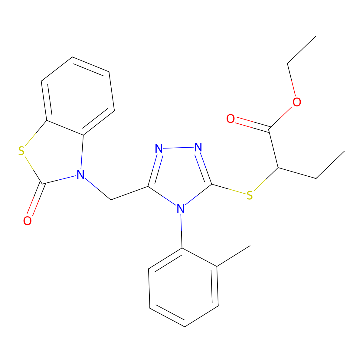ethyl 2-((5-((2-oxobenzo[d]thiazol-3(2H)-yl)methyl)-4-(o-tolyl)-4H-1,2,4-triazol-3-yl)thio)butanoate molecular structure, CAS 847403-08-1