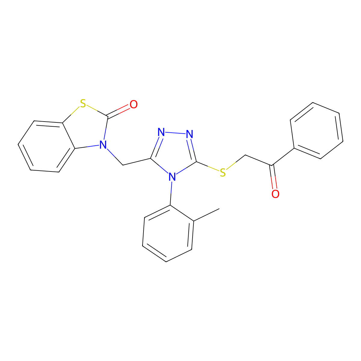 3-((5-((2-oxo-2-phenylethyl)thio)-4-(o-tolyl)-4H-1,2,4-triazol-3-yl)methyl)benzo[d]thiazol-2(3H)-one molecular structure, CAS 847403-09-2