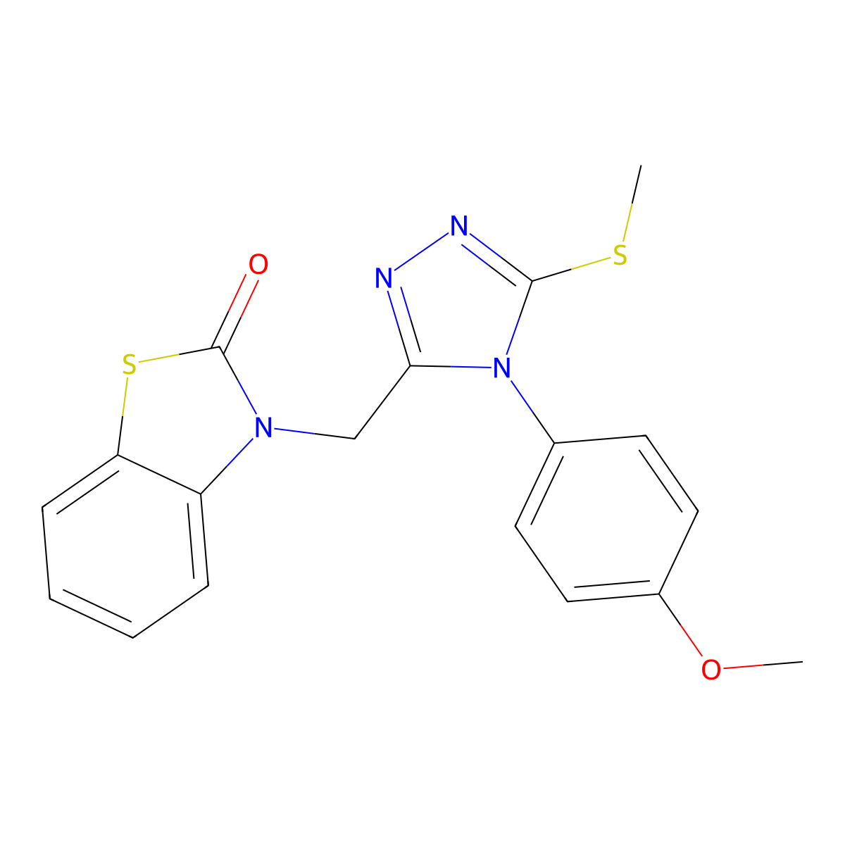 3-[[4-(4-Methoxyphenyl)-5-methylsulfanyl-1,2,4-triazol-3-yl]methyl]-1,3-benzothiazol-2-one molecular structure, CAS 847403-11-6