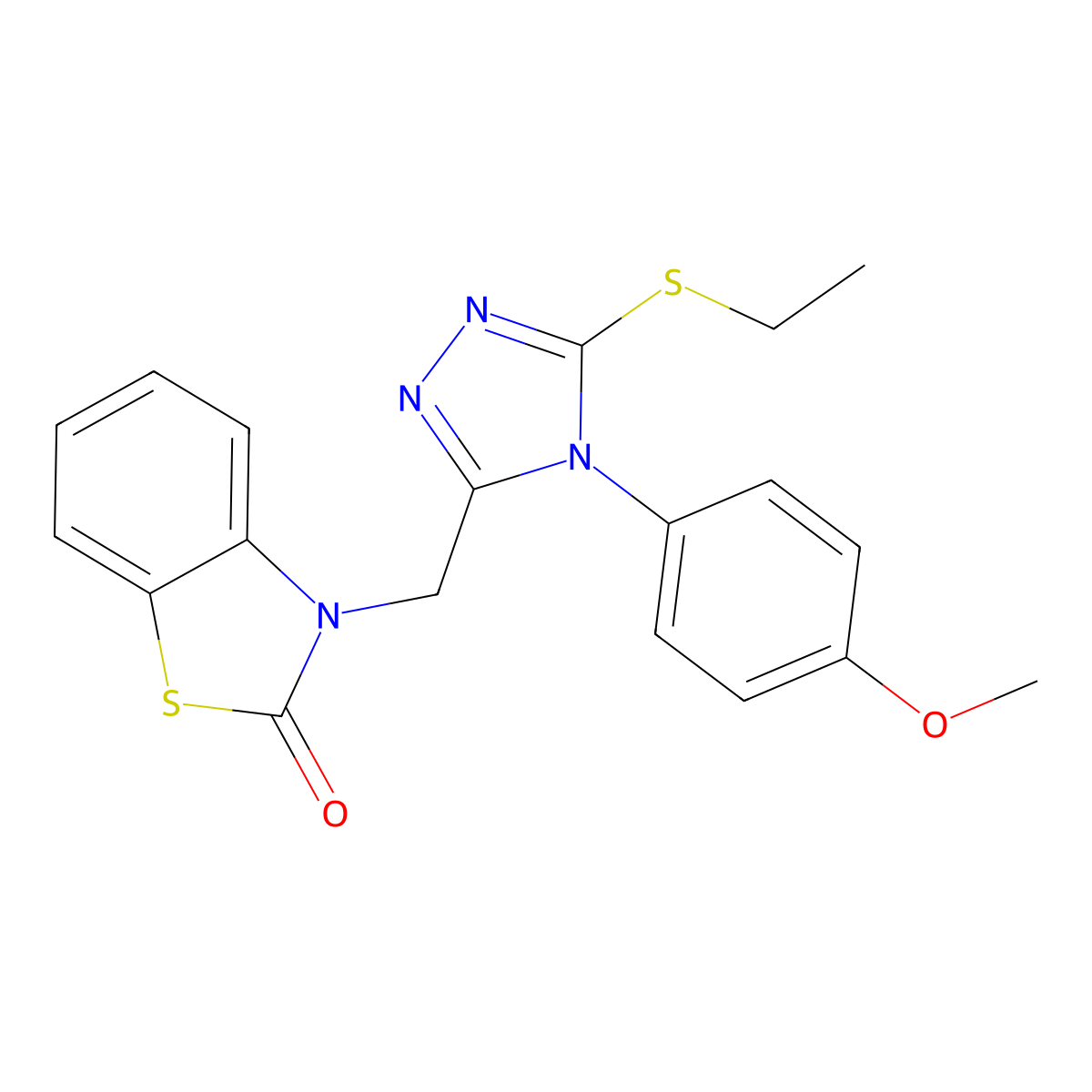 3-[[5-Ethylsulfanyl-4-(4-methoxyphenyl)-1,2,4-triazol-3-yl]methyl]-1,3-benzothiazol-2-one molecular structure, CAS 847403-12-7