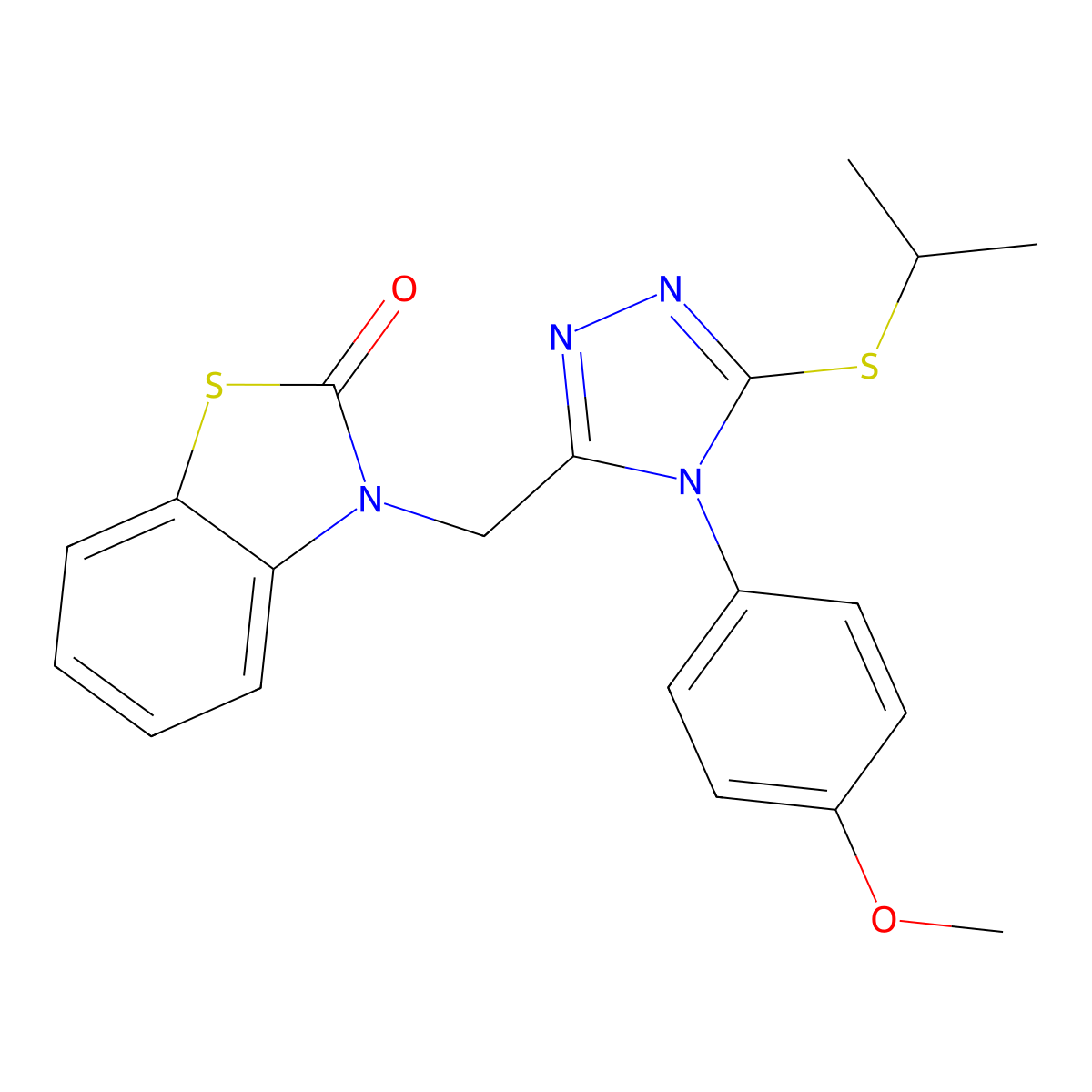 3-((5-(isopropylthio)-4-(4-methoxyphenyl)-4H-1,2,4-triazol-3-yl)methyl)benzo[d]thiazol-2(3H)-one molecular structure, CAS 847403-14-9