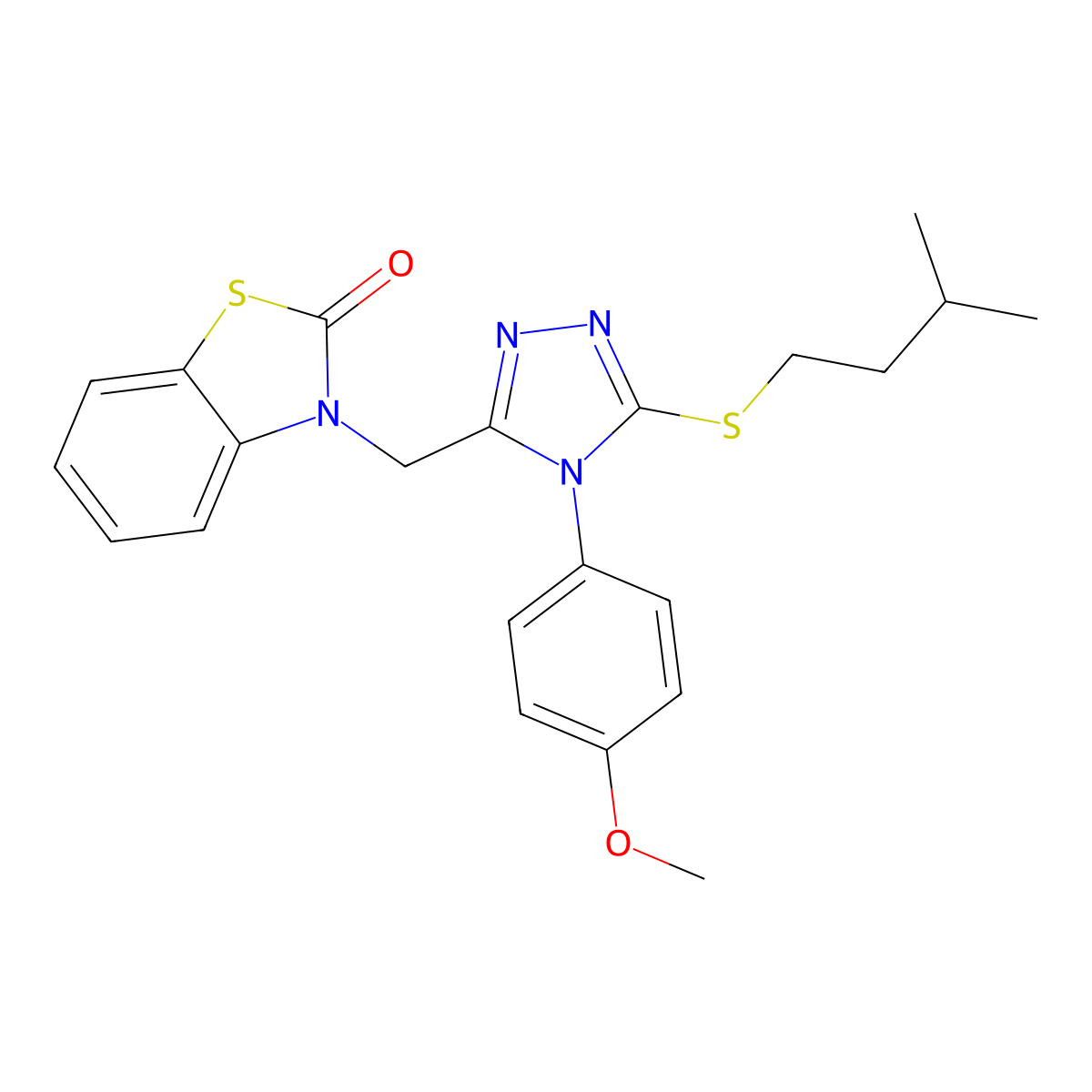 3-((5-(isopentylthio)-4-(4-methoxyphenyl)-4H-1,2,4-triazol-3-yl)methyl)benzo[d]thiazol-2(3H)-one molecular structure, CAS 847403-17-2