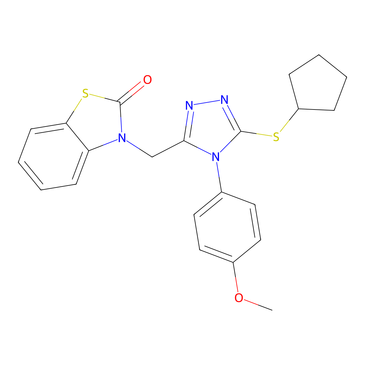 3-((5-(cyclopentylthio)-4-(4-methoxyphenyl)-4H-1,2,4-triazol-3-yl)methyl)benzo[d]thiazol-2(3H)-one molecular structure, CAS 847403-20-7
