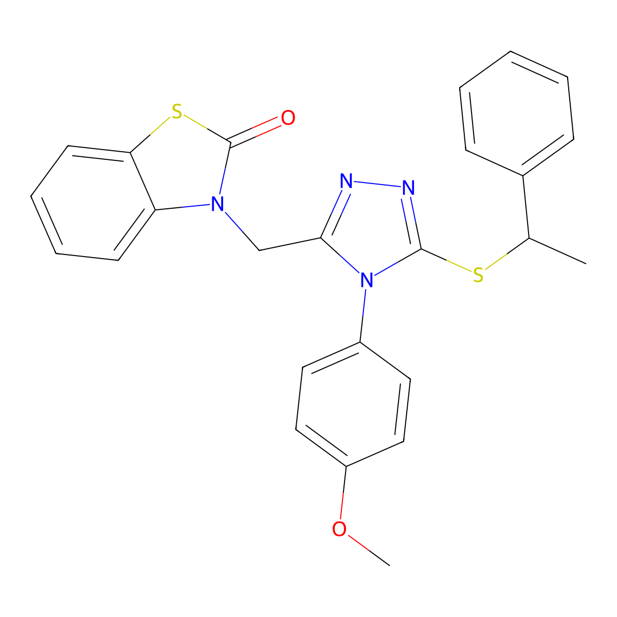 3-((4-(4-methoxyphenyl)-5-((1-phenylethyl)thio)-4H-1,2,4-triazol-3-yl)methyl)benzo[d]thiazol-2(3H)-one molecular structure, CAS 847403-28-5