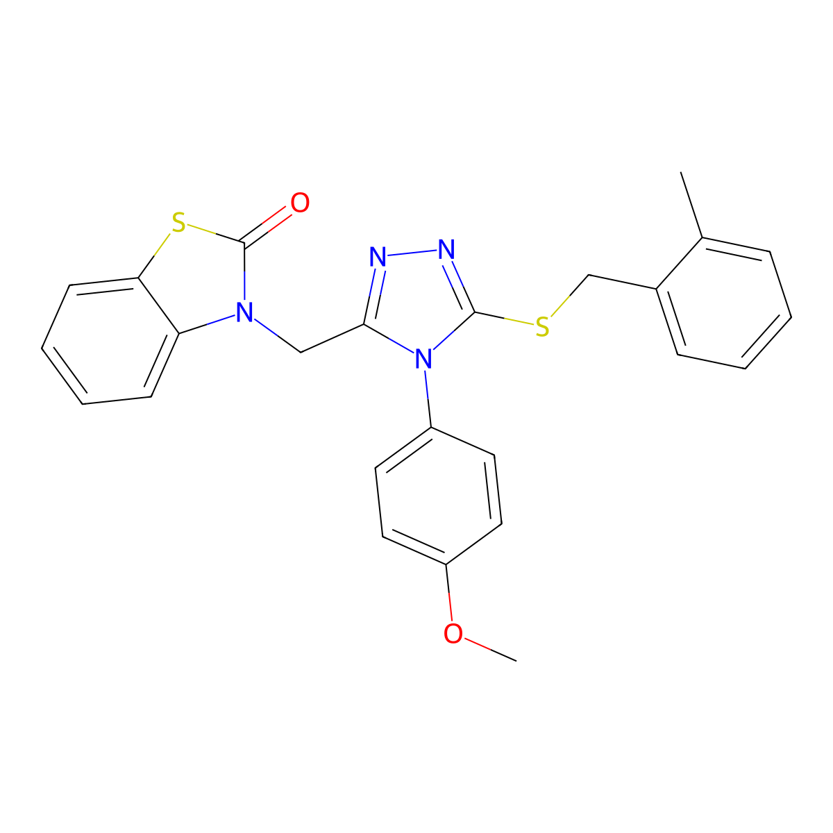 3-((4-(4-methoxyphenyl)-5-((2-methylbenzyl)thio)-4H-1,2,4-triazol-3-yl)methyl)benzo[d]thiazol-2(3H)-one molecular structure, CAS 847403-29-6