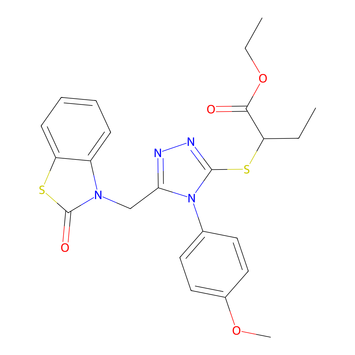 ethyl 2-((4-(4-methoxyphenyl)-5-((2-oxobenzo[d]thiazol-3(2H)-yl)methyl)-4H-1,2,4-triazol-3-yl)thio)butanoate molecular structure, CAS 847403-35-4