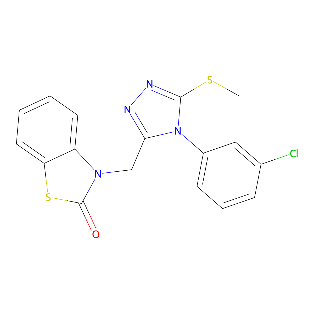 3-[[4-(3-Chlorophenyl)-5-methylsulfanyl-1,2,4-triazol-3-yl]methyl]-1,3-benzothiazol-2-one molecular structure, CAS 847403-36-5