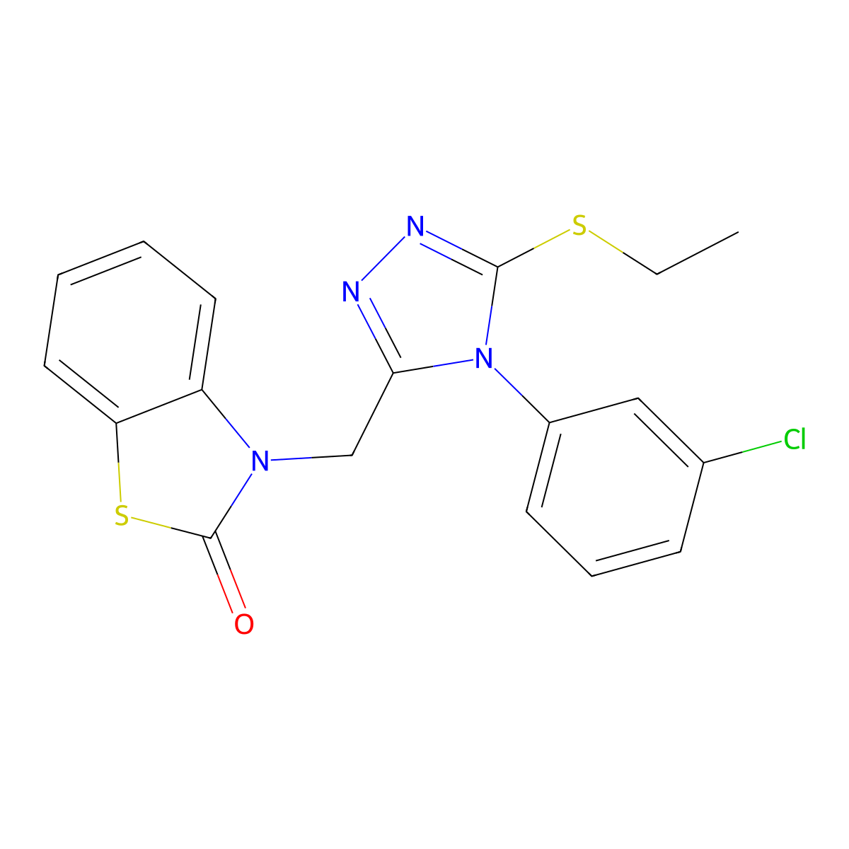 3-((4-(3-chlorophenyl)-5-(ethylthio)-4H-1,2,4-triazol-3-yl)methyl)benzo[d]thiazol-2(3H)-one molecular structure, CAS 847403-37-6