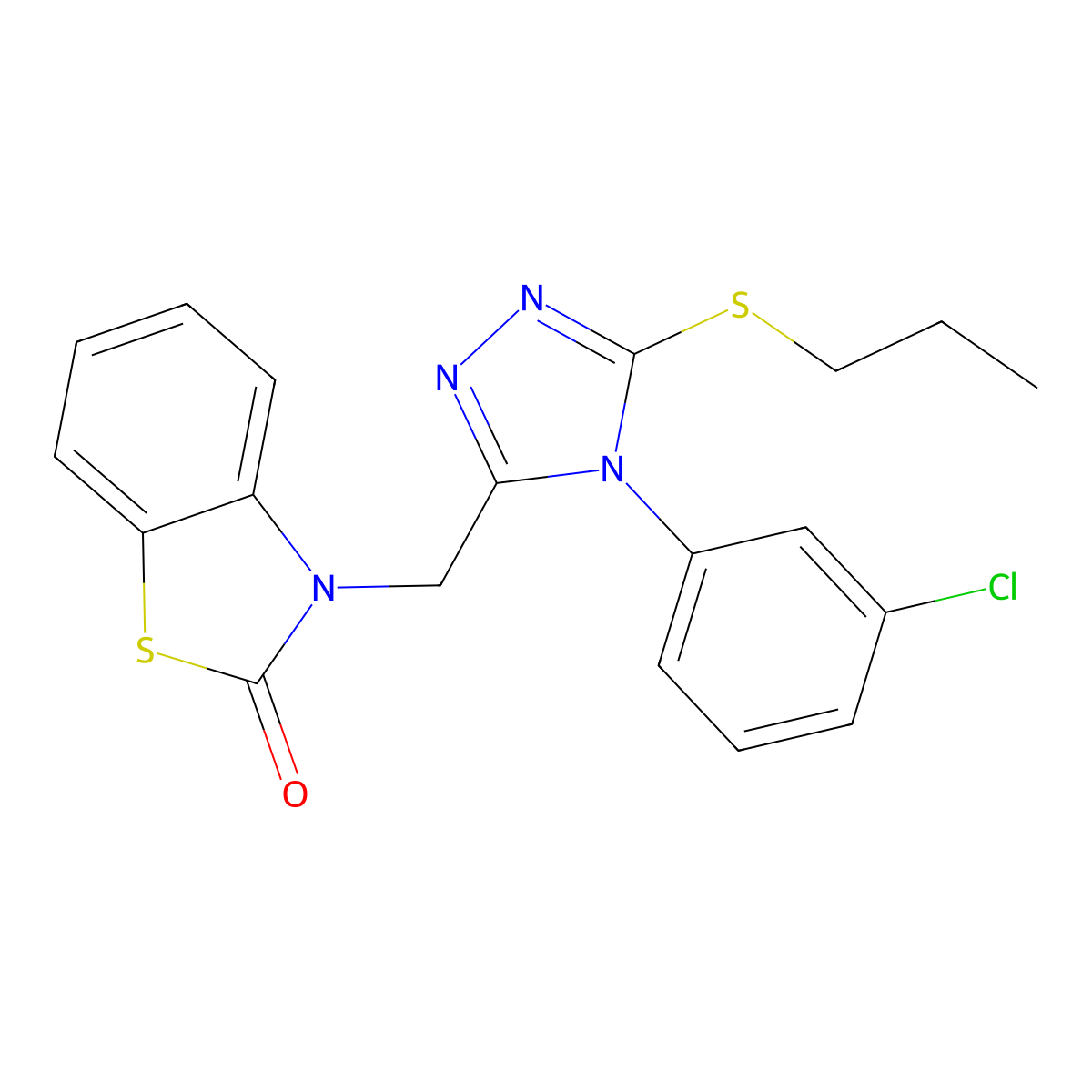 3-((4-(3-chlorophenyl)-5-(propylthio)-4H-1,2,4-triazol-3-yl)methyl)benzo[d]thiazol-2(3H)-one molecular structure, CAS 847403-38-7