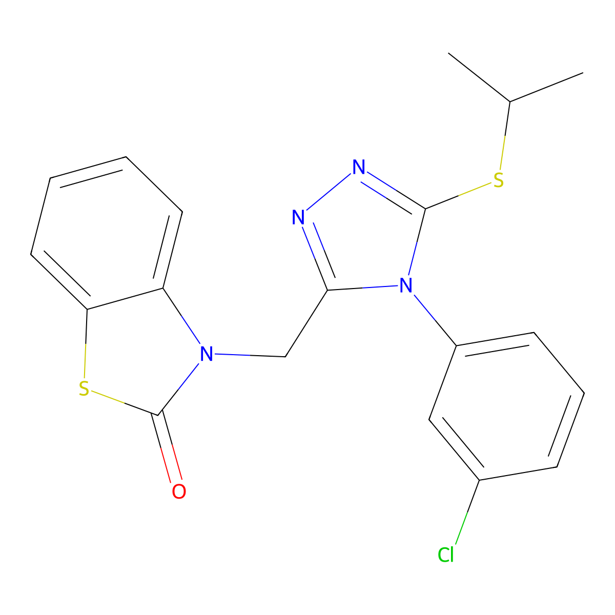 3-((4-(3-chlorophenyl)-5-(isopropylthio)-4H-1,2,4-triazol-3-yl)methyl)benzo[d]thiazol-2(3H)-one molecular structure, CAS 847403-39-8