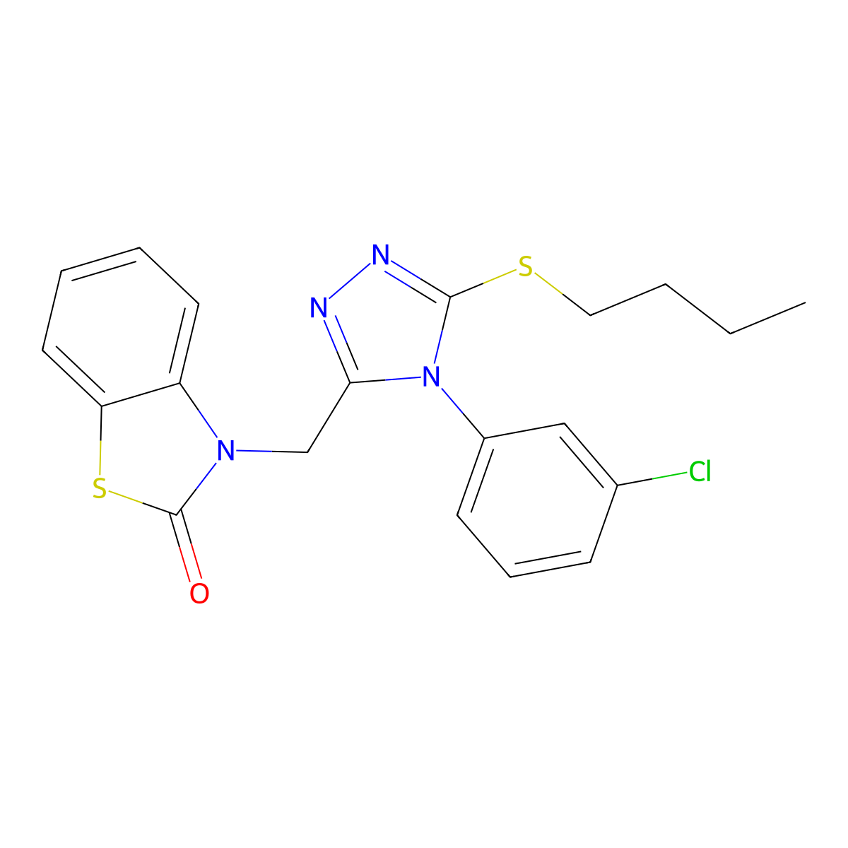 3-((5-(butylthio)-4-(3-chlorophenyl)-4H-1,2,4-triazol-3-yl)methyl)benzo[d]thiazol-2(3H)-one molecular structure, CAS 847403-40-1