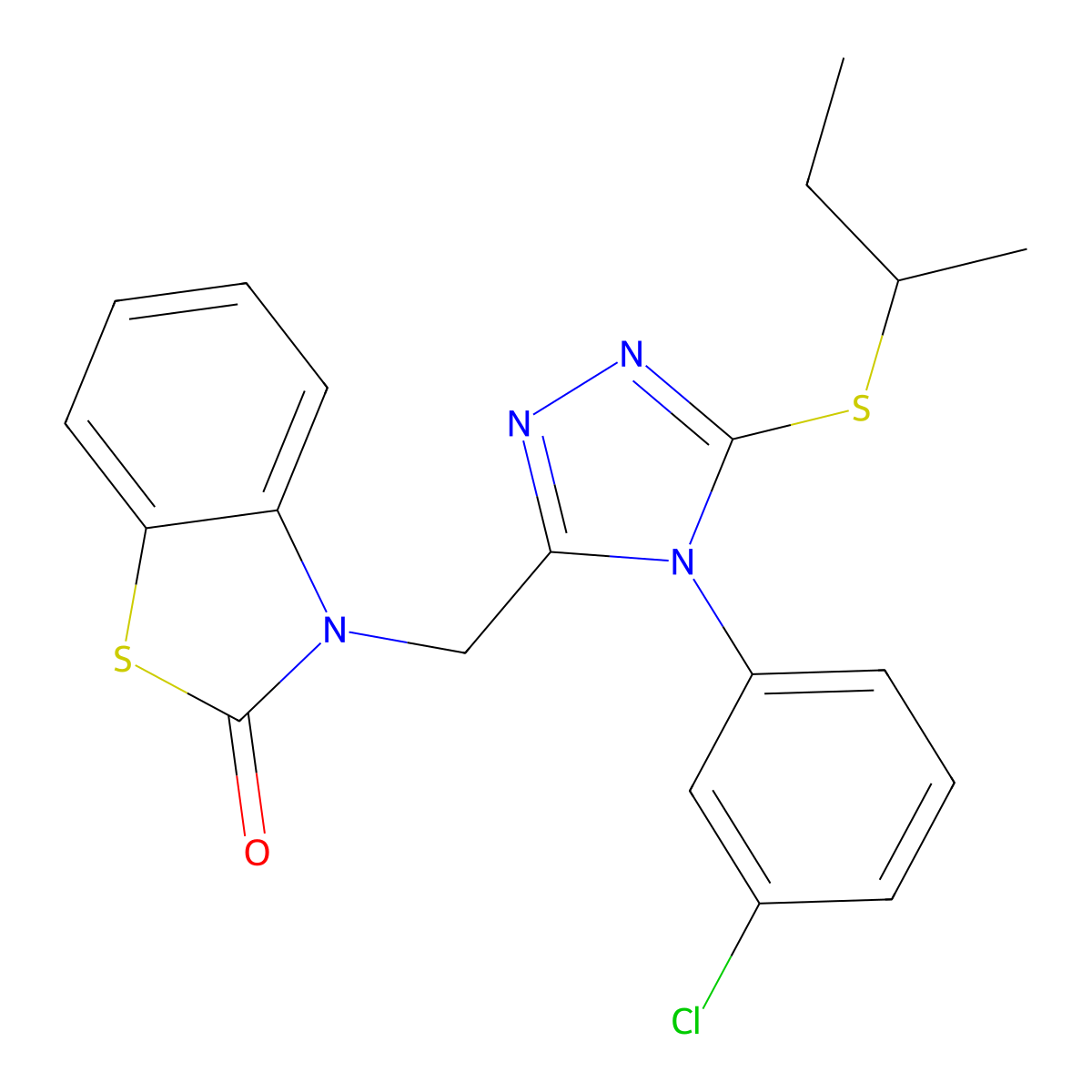3-((5-(sec-butylthio)-4-(3-chlorophenyl)-4H-1,2,4-triazol-3-yl)methyl)benzo[d]thiazol-2(3H)-one molecular structure, CAS 847403-41-2