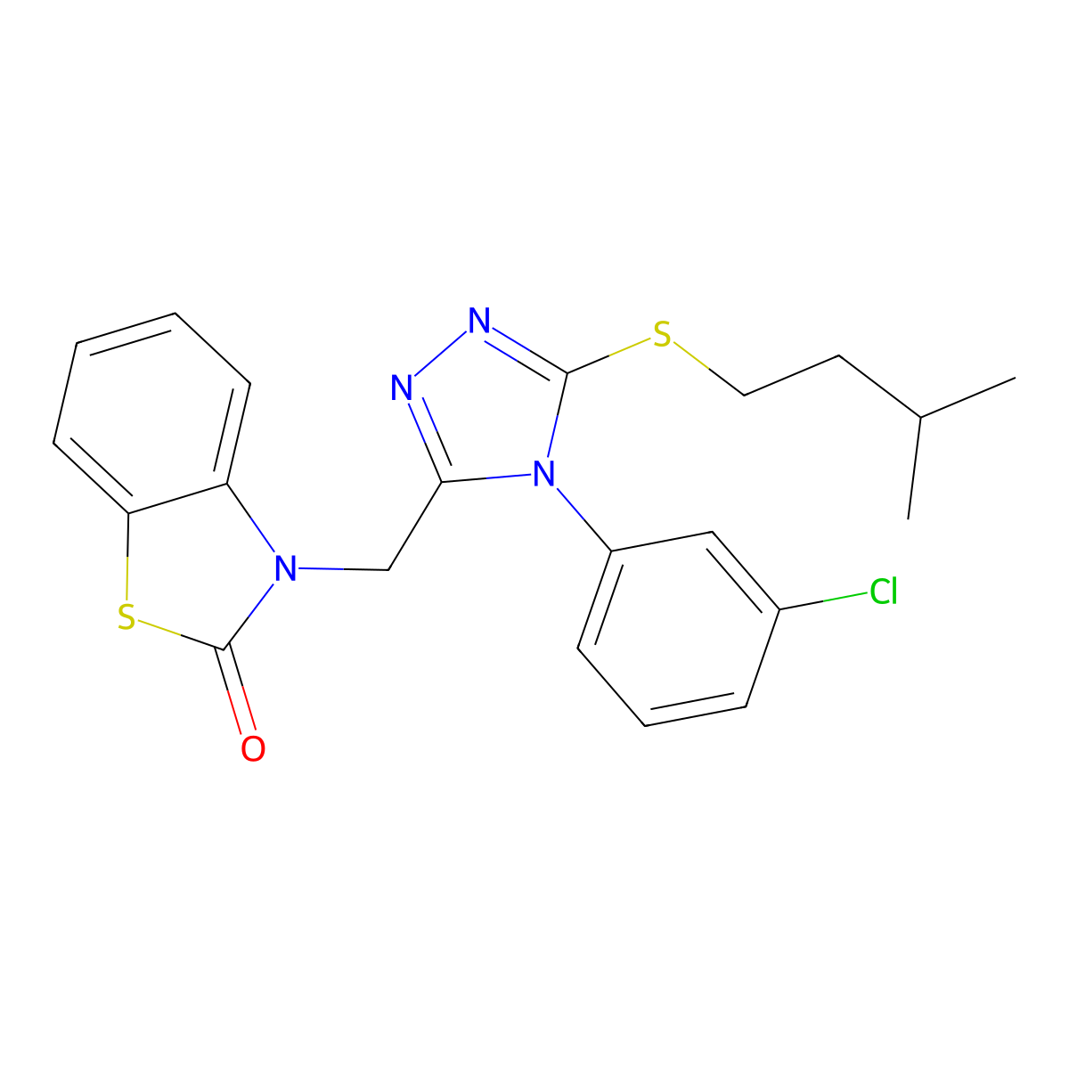 3-((4-(3-chlorophenyl)-5-(isopentylthio)-4H-1,2,4-triazol-3-yl)methyl)benzo[d]thiazol-2(3H)-one molecular structure, CAS 847403-42-3