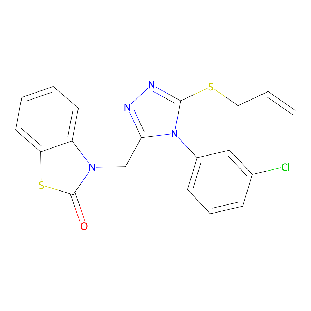 3-((5-(allylthio)-4-(3-chlorophenyl)-4H-1,2,4-triazol-3-yl)methyl)benzo[d]thiazol-2(3H)-one molecular structure, CAS 847403-44-5