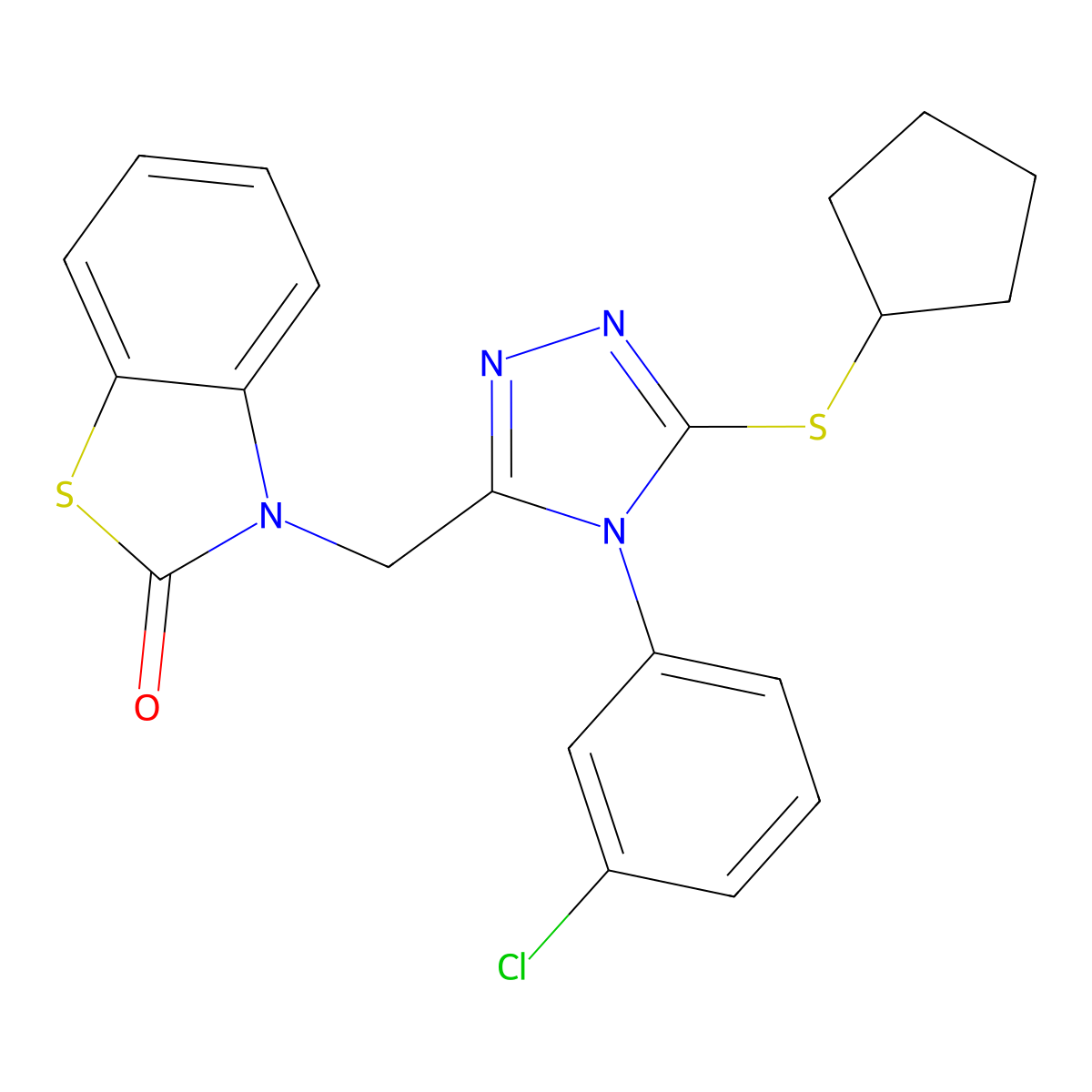 3-((4-(3-chlorophenyl)-5-(cyclopentylthio)-4H-1,2,4-triazol-3-yl)methyl)benzo[d]thiazol-2(3H)-one molecular structure, CAS 847403-45-6