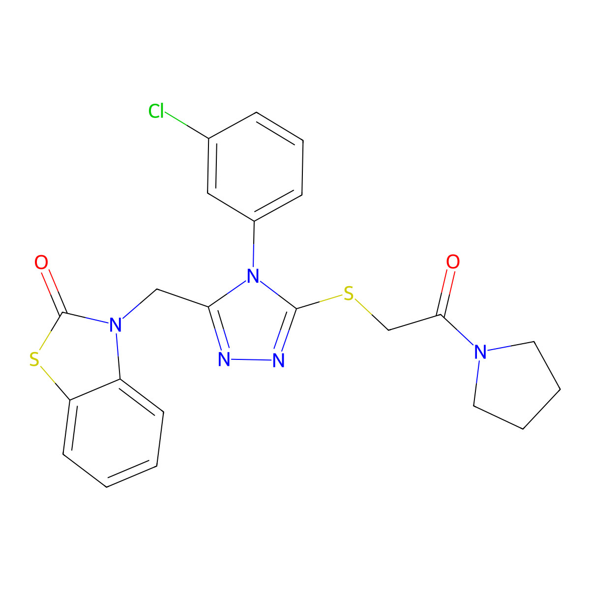 3-((4-(3-chlorophenyl)-5-((2-oxo-2-(pyrrolidin-1-yl)ethyl)thio)-4H-1,2,4-triazol-3-yl)methyl)benzo[d]thiazol-2(3H)-one molecular structure, CAS 847403-46-7