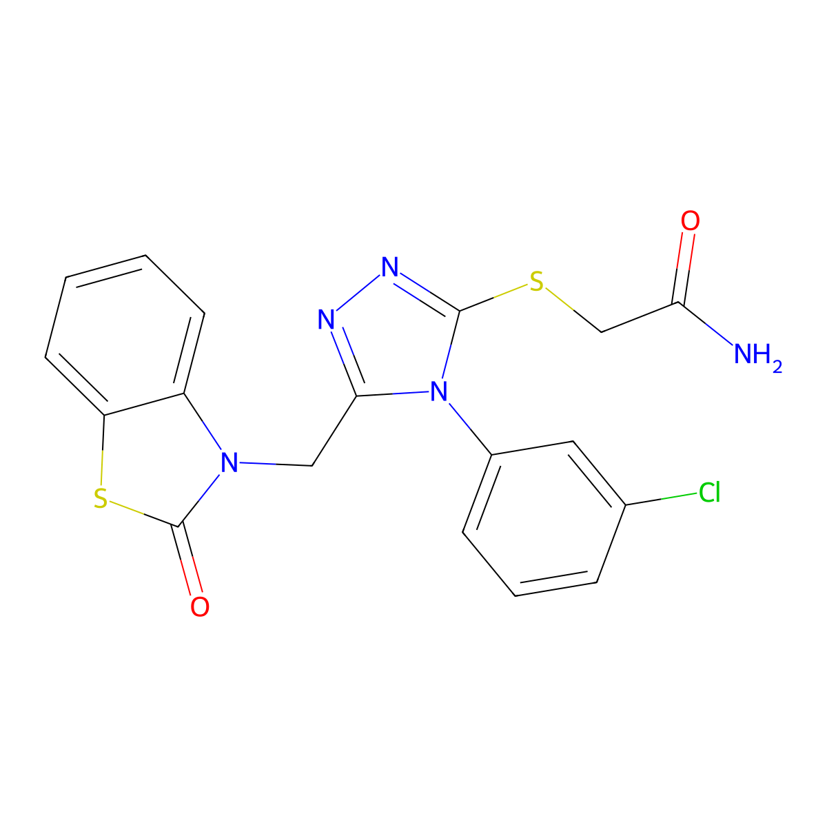 2-((4-(3-chlorophenyl)-5-((2-oxobenzo[d]thiazol-3(2H)-yl)methyl)-4H-1,2,4-triazol-3-yl)thio)acetamide molecular structure, CAS 847403-47-8