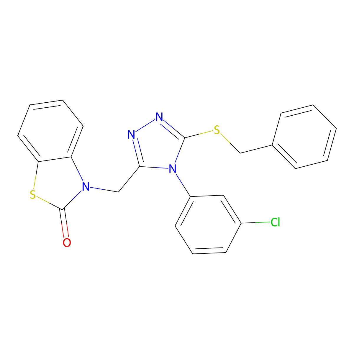 3-((5-(benzylthio)-4-(3-chlorophenyl)-4H-1,2,4-triazol-3-yl)methyl)benzo[d]thiazol-2(3H)-one molecular structure, CAS 847403-48-9