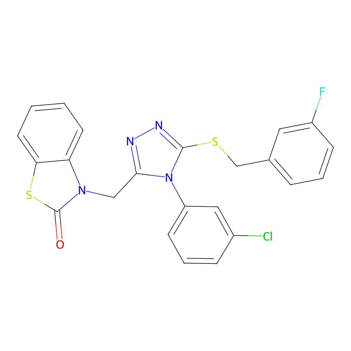 3-((4-(3-chlorophenyl)-5-((3-fluorobenzyl)thio)-4H-1,2,4-triazol-3-yl)methyl)benzo[d]thiazol-2(3H)-one molecular structure, CAS 847403-49-0