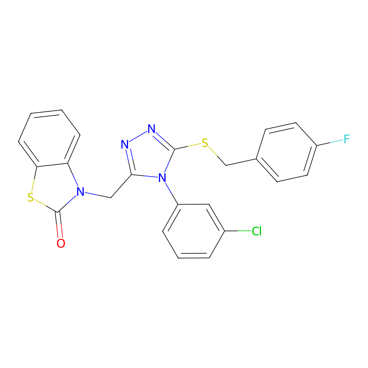 3-((4-(3-chlorophenyl)-5-((4-fluorobenzyl)thio)-4H-1,2,4-triazol-3-yl)methyl)benzo[d]thiazol-2(3H)-one molecular structure, CAS 847403-50-3