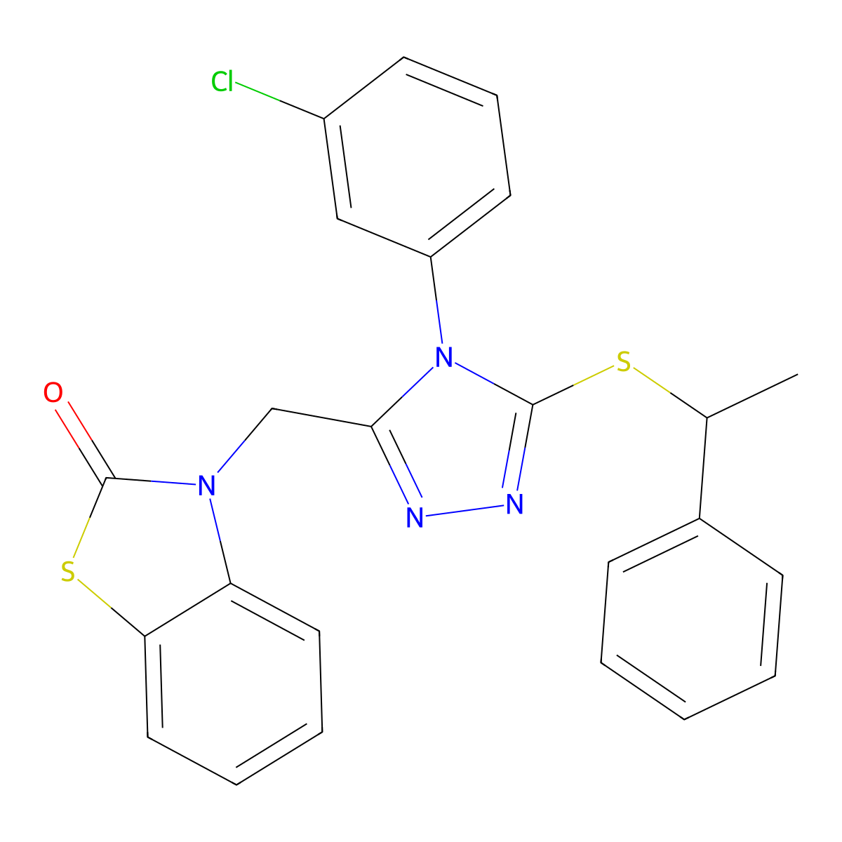 3-((4-(3-chlorophenyl)-5-((1-phenylethyl)thio)-4H-1,2,4-triazol-3-yl)methyl)benzo[d]thiazol-2(3H)-one molecular structure, CAS 847403-51-4