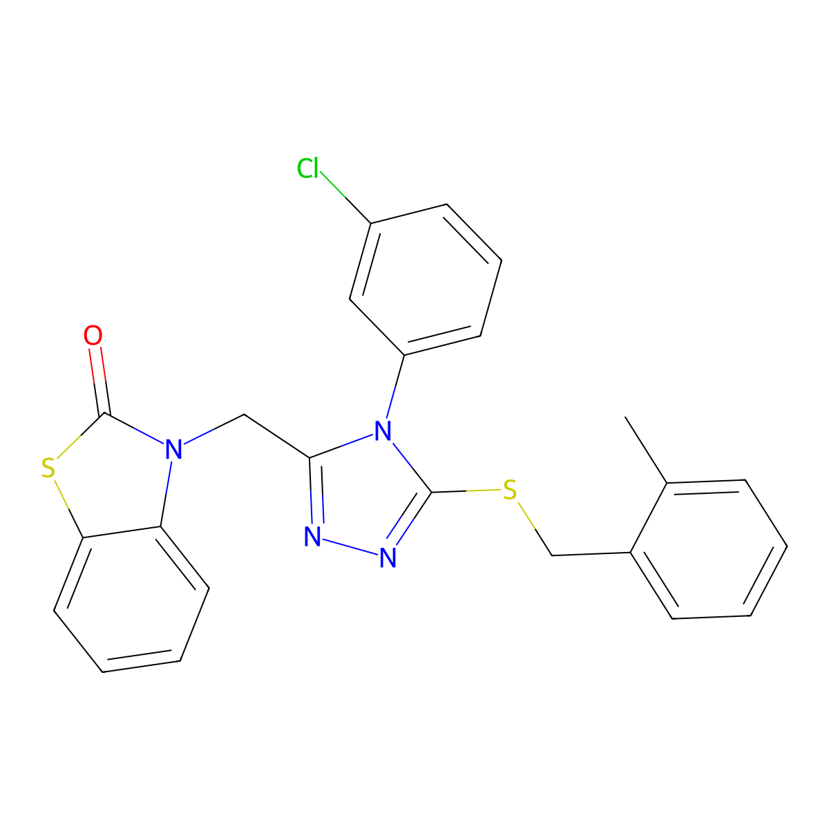 3-((4-(3-chlorophenyl)-5-((2-methylbenzyl)thio)-4H-1,2,4-triazol-3-yl)methyl)benzo[d]thiazol-2(3H)-one molecular structure, CAS 847403-52-5