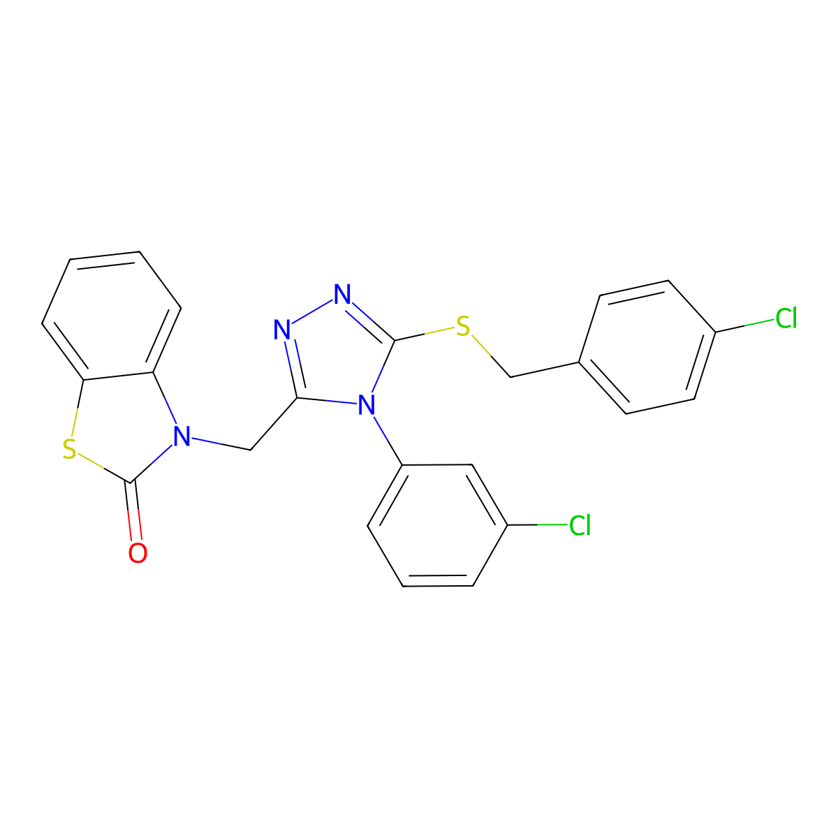 3-((5-((4-chlorobenzyl)thio)-4-(3-chlorophenyl)-4H-1,2,4-triazol-3-yl)methyl)benzo[d]thiazol-2(3H)-one molecular structure, CAS 847403-53-6
