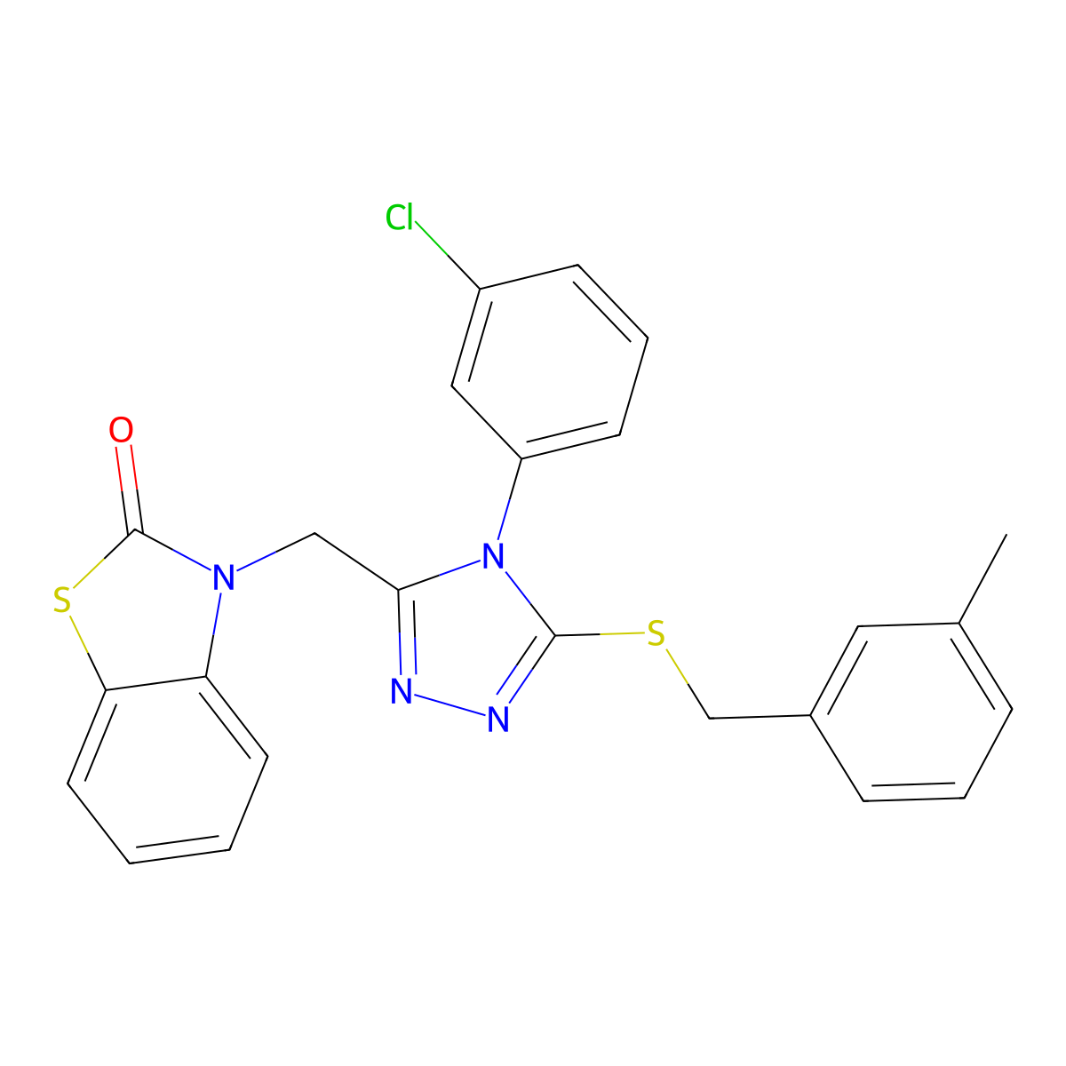 3-((4-(3-chlorophenyl)-5-((3-methylbenzyl)thio)-4H-1,2,4-triazol-3-yl)methyl)benzo[d]thiazol-2(3H)-one molecular structure, CAS 847403-54-7