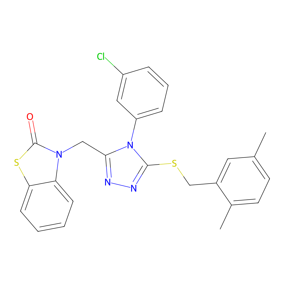 3-((4-(3-chlorophenyl)-5-((2,5-dimethylbenzyl)thio)-4H-1,2,4-triazol-3-yl)methyl)benzo[d]thiazol-2(3H)-one molecular structure, CAS 847403-55-8