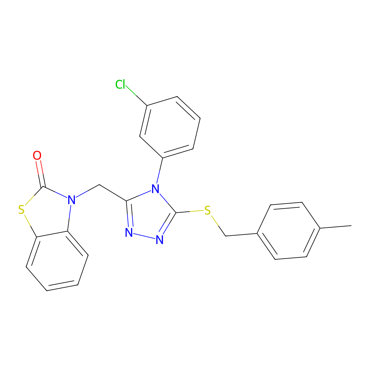 3-((4-(3-chlorophenyl)-5-((4-methylbenzyl)thio)-4H-1,2,4-triazol-3-yl)methyl)benzo[d]thiazol-2(3H)-one molecular structure, CAS 847403-56-9