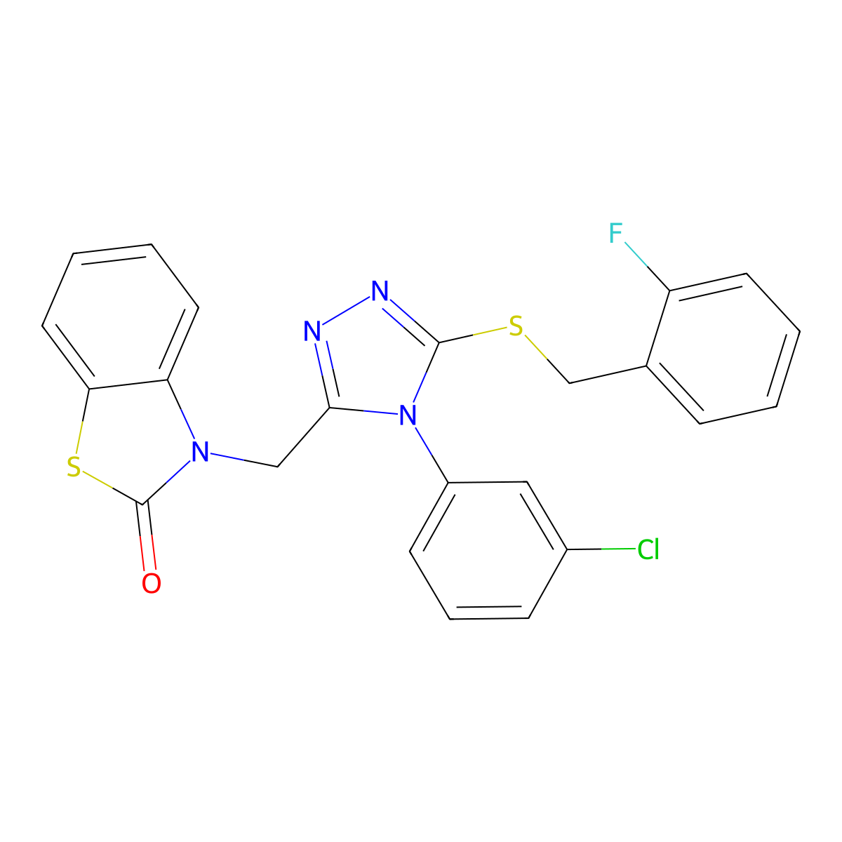 3-((4-(3-chlorophenyl)-5-((2-fluorobenzyl)thio)-4H-1,2,4-triazol-3-yl)methyl)benzo[d]thiazol-2(3H)-one molecular structure, CAS 847403-57-0