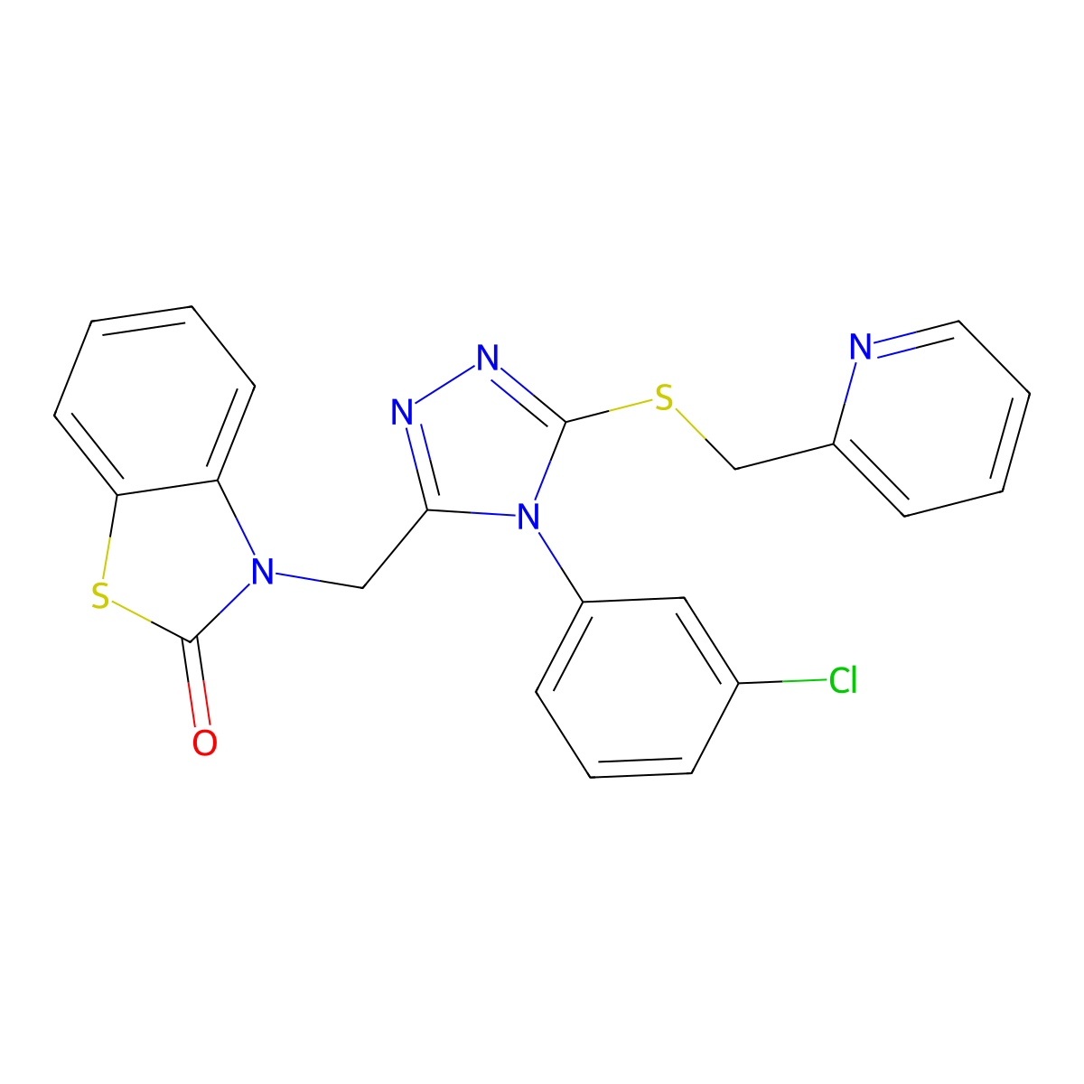 3-[[4-(3-Chlorophenyl)-5-(pyridin-2-ylmethylsulfanyl)-1,2,4-triazol-3-yl]methyl]-1,3-benzothiazol-2-one molecular structure, CAS 847403-59-2