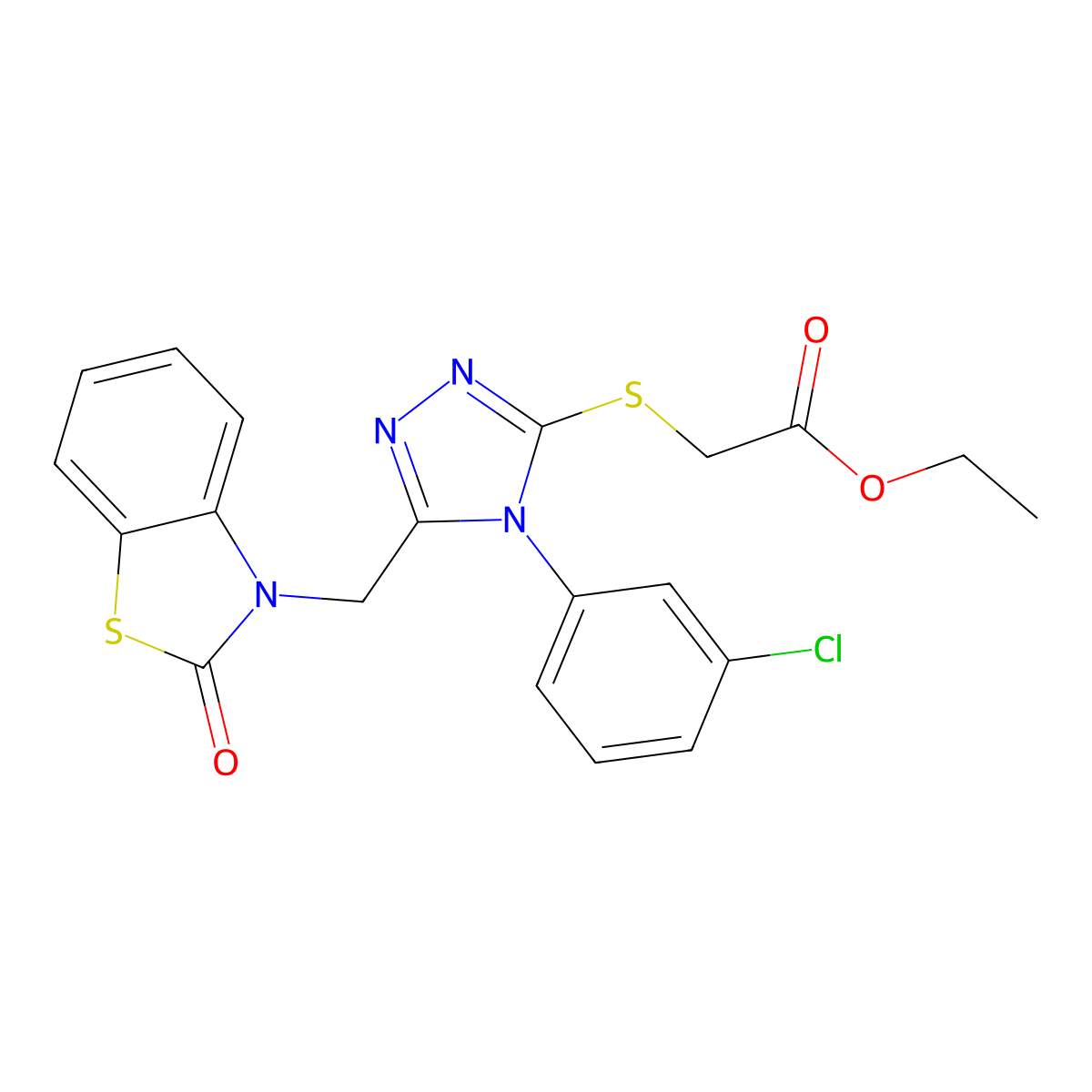 ethyl 2-((4-(3-chlorophenyl)-5-((2-oxobenzo[d]thiazol-3(2H)-yl)methyl)-4H-1,2,4-triazol-3-yl)thio)acetate molecular structure, CAS 847403-60-5