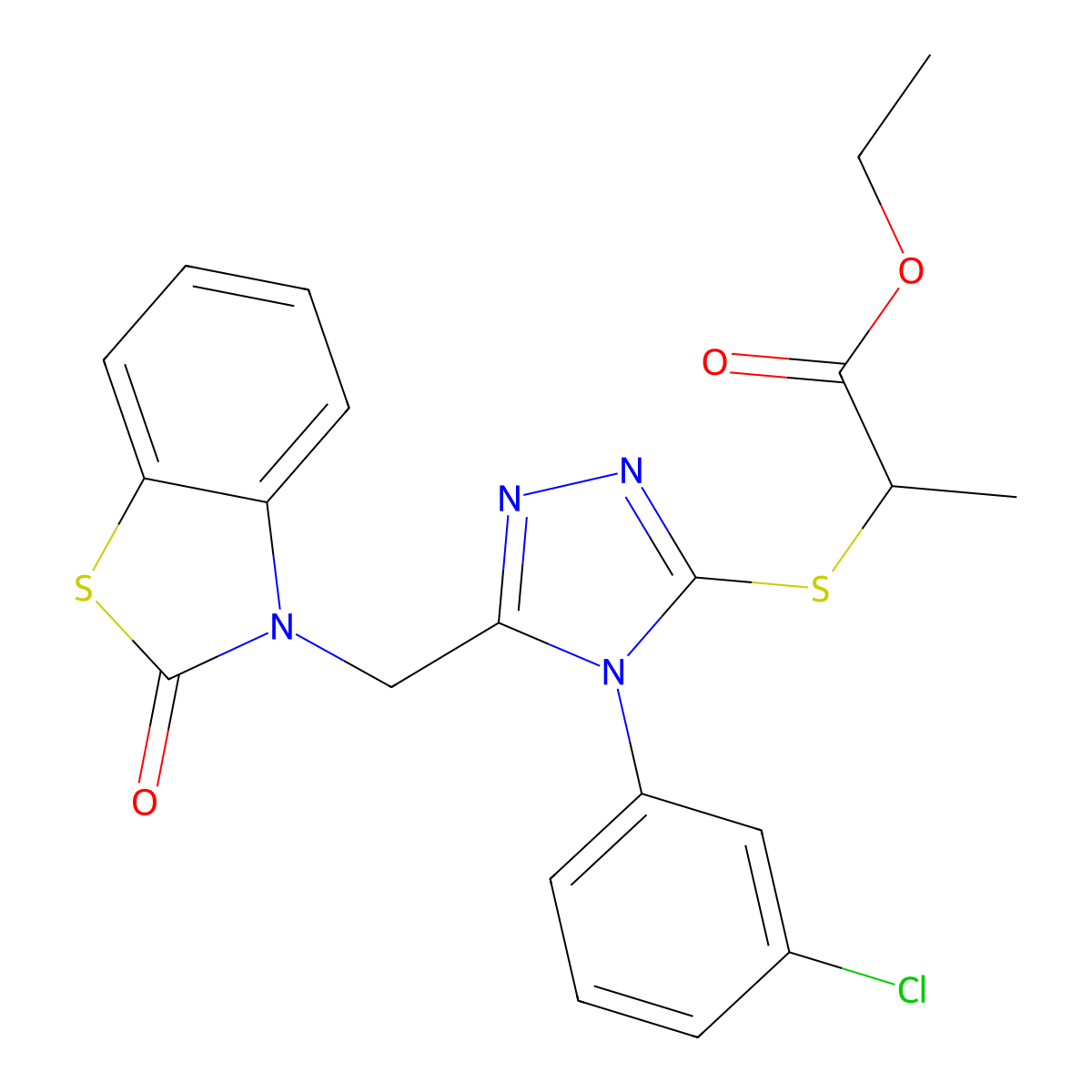 Ethyl 2-[[4-(3-chlorophenyl)-5-[(2-oxo-1,3-benzothiazol-3-yl)methyl]-1,2,4-triazol-3-yl]sulfanyl]propanoate molecular structure, CAS 847403-61-6