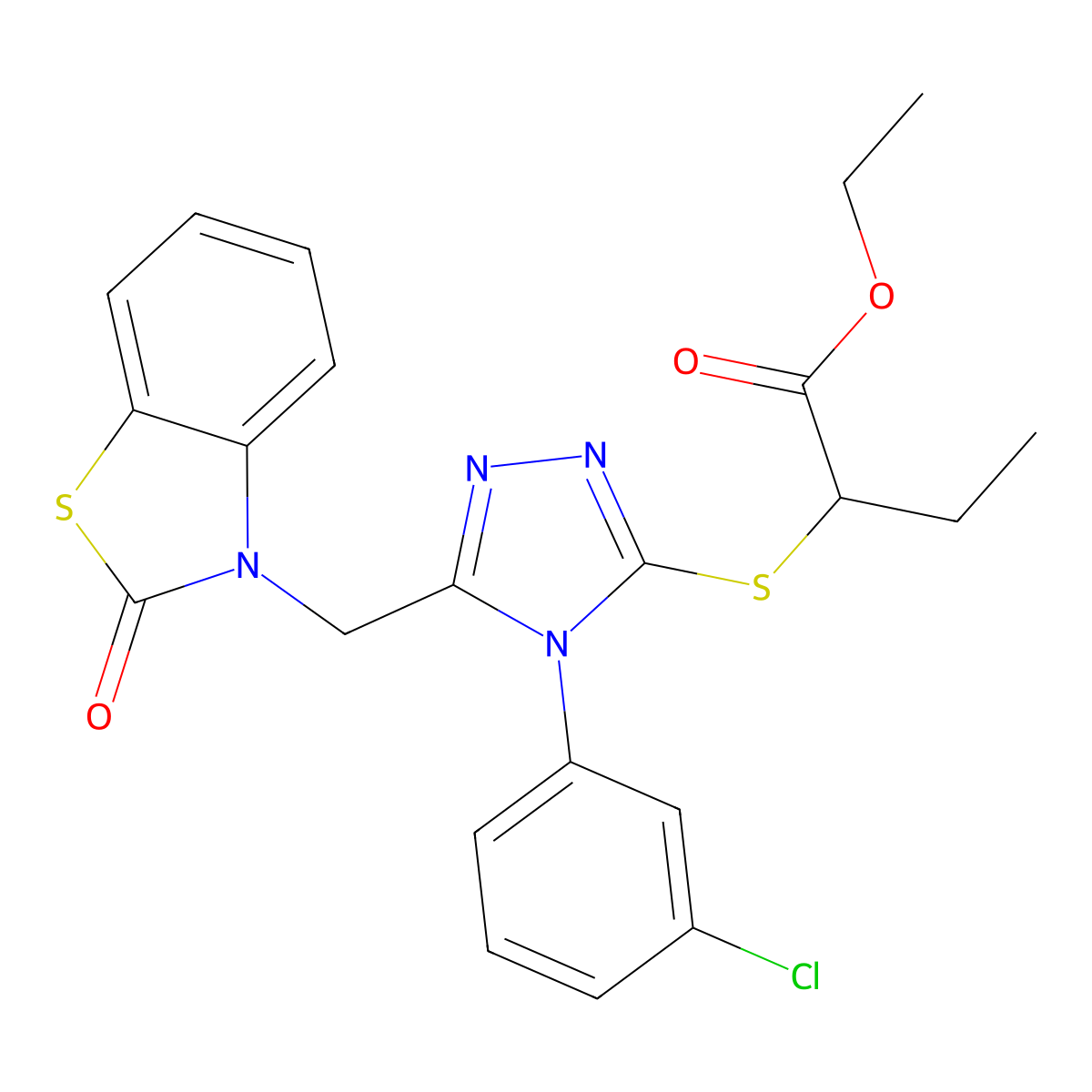 ethyl 2-((4-(3-chlorophenyl)-5-((2-oxobenzo[d]thiazol-3(2H)-yl)methyl)-4H-1,2,4-triazol-3-yl)thio)butanoate molecular structure, CAS 847403-62-7