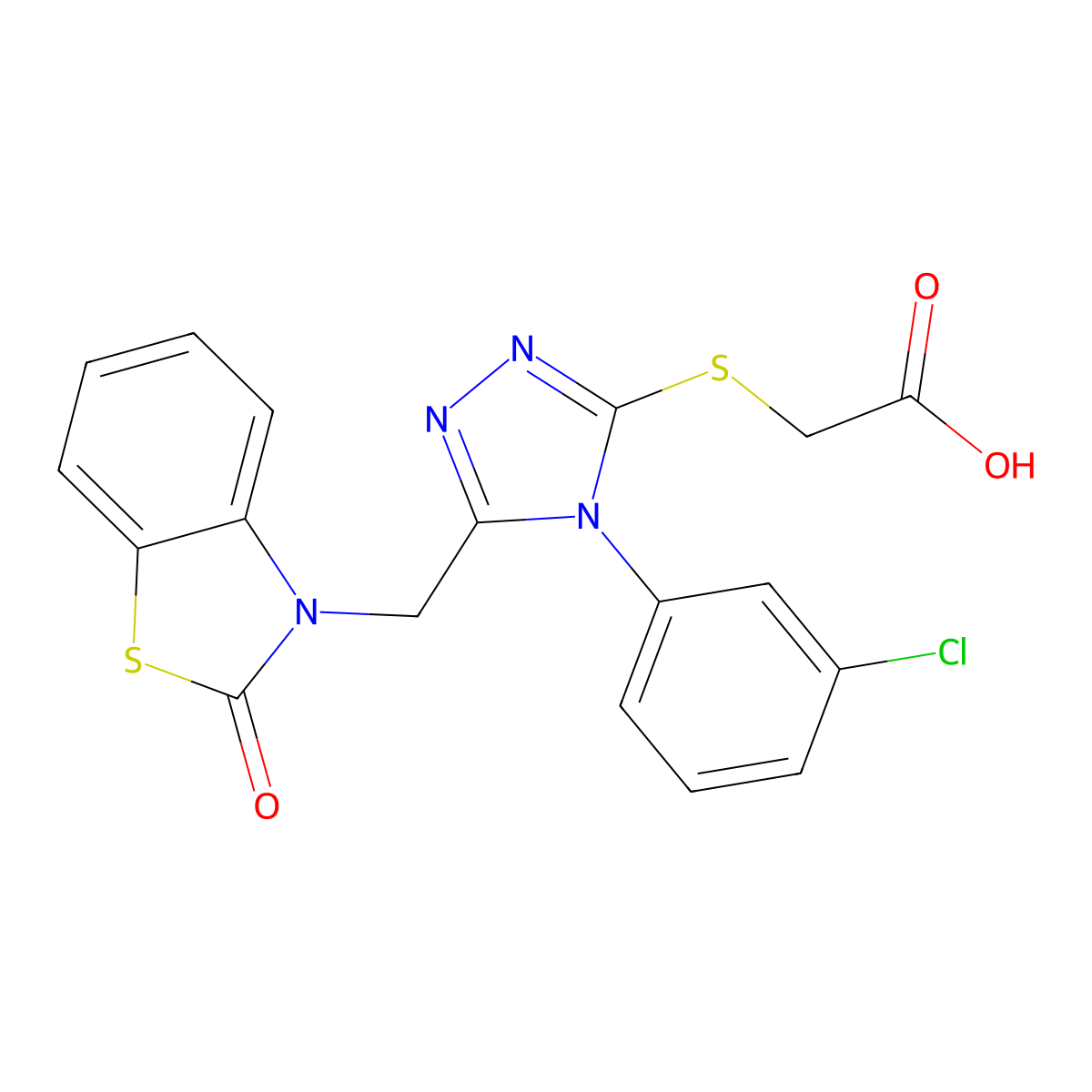 2-[[4-(3-Chlorophenyl)-5-[(2-oxo-1,3-benzothiazol-3-yl)methyl]-1,2,4-triazol-3-yl]sulfanyl]acetic acid molecular structure, CAS 847403-63-8