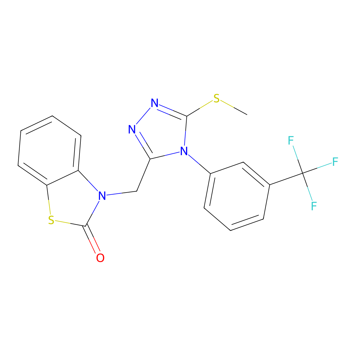 3-((5-(methylthio)-4-(3-(trifluoromethyl)phenyl)-4H-1,2,4-triazol-3-yl)methyl)benzo[d]thiazol-2(3H)-one molecular structure, CAS 847403-65-0