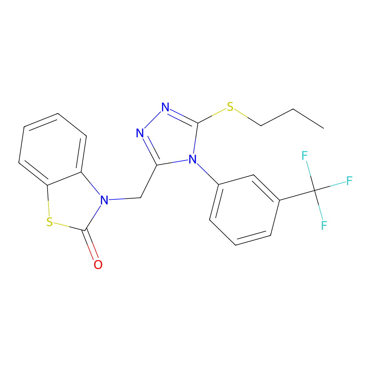 3-((5-(propylthio)-4-(3-(trifluoromethyl)phenyl)-4H-1,2,4-triazol-3-yl)methyl)benzo[d]thiazol-2(3H)-one molecular structure, CAS 847403-67-2