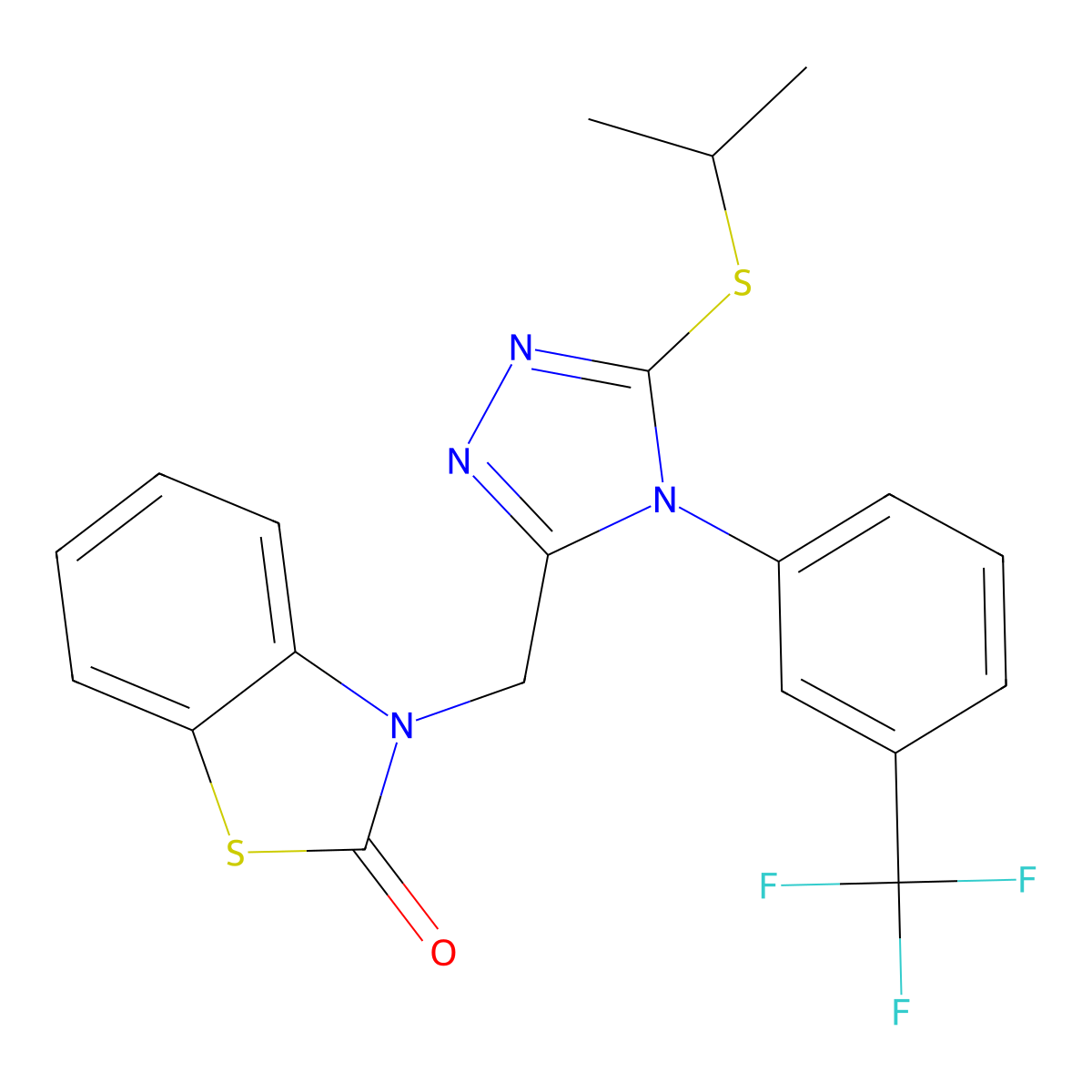 3-((5-(isopropylthio)-4-(3-(trifluoromethyl)phenyl)-4H-1,2,4-triazol-3-yl)methyl)benzo[d]thiazol-2(3H)-one molecular structure, CAS 847403-68-3