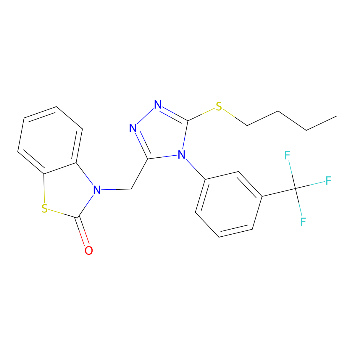 3-((5-(butylthio)-4-(3-(trifluoromethyl)phenyl)-4H-1,2,4-triazol-3-yl)methyl)benzo[d]thiazol-2(3H)-one molecular structure, CAS 847403-69-4