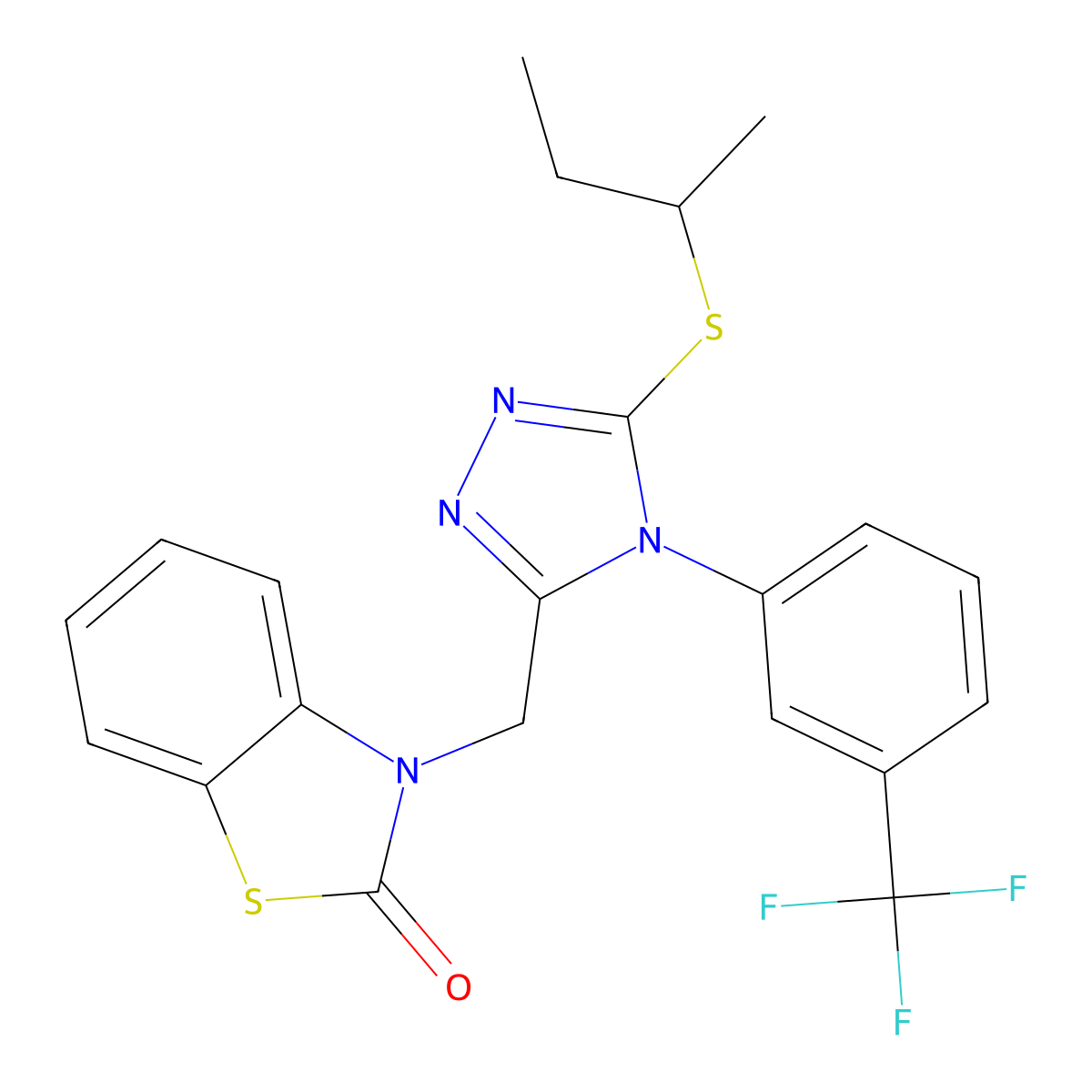 3-((5-(sec-butylthio)-4-(3-(trifluoromethyl)phenyl)-4H-1,2,4-triazol-3-yl)methyl)benzo[d]thiazol-2(3H)-one molecular structure, CAS 847403-70-7