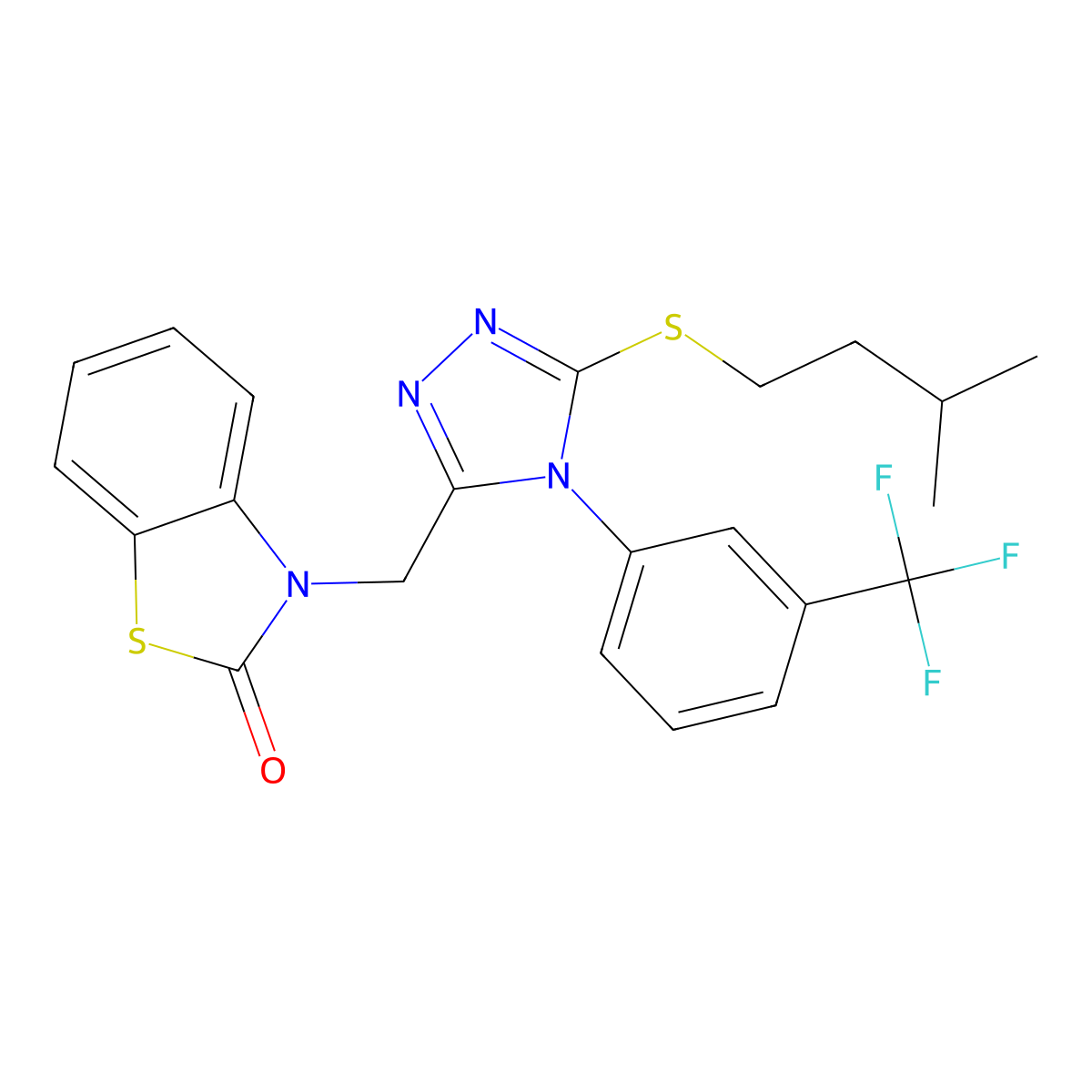 3-((5-(isopentylthio)-4-(3-(trifluoromethyl)phenyl)-4H-1,2,4-triazol-3-yl)methyl)benzo[d]thiazol-2(3H)-one molecular structure, CAS 847403-71-8
