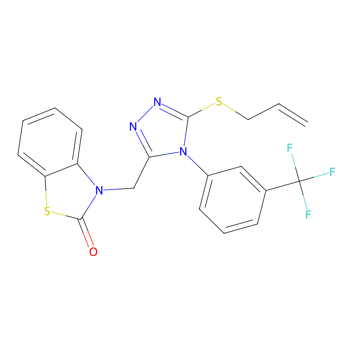 3-((5-(allylthio)-4-(3-(trifluoromethyl)phenyl)-4H-1,2,4-triazol-3-yl)methyl)benzo[d]thiazol-2(3H)-one molecular structure, CAS 847403-72-9