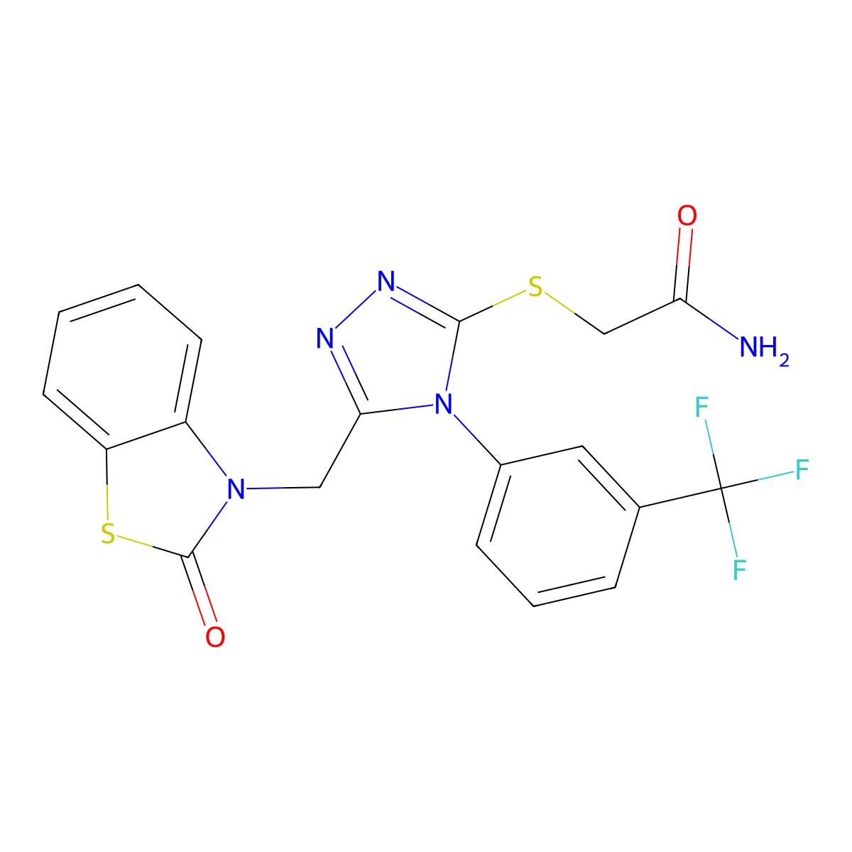 2-((5-((2-oxobenzo[d]thiazol-3(2H)-yl)methyl)-4-(3-(trifluoromethyl)phenyl)-4H-1,2,4-triazol-3-yl)thio)acetamide molecular structure, CAS 847403-74-1